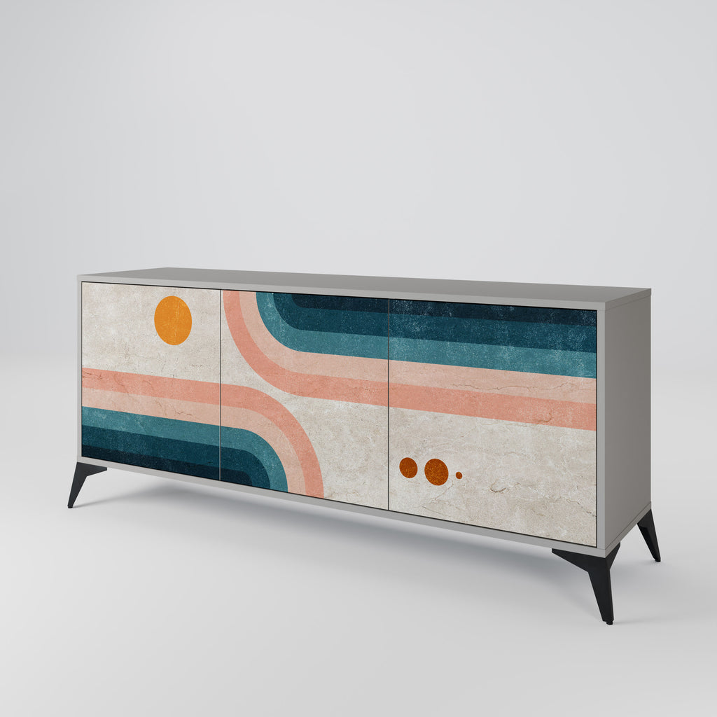 TWO HALVES 3-Door Sideboard in Grey Finish