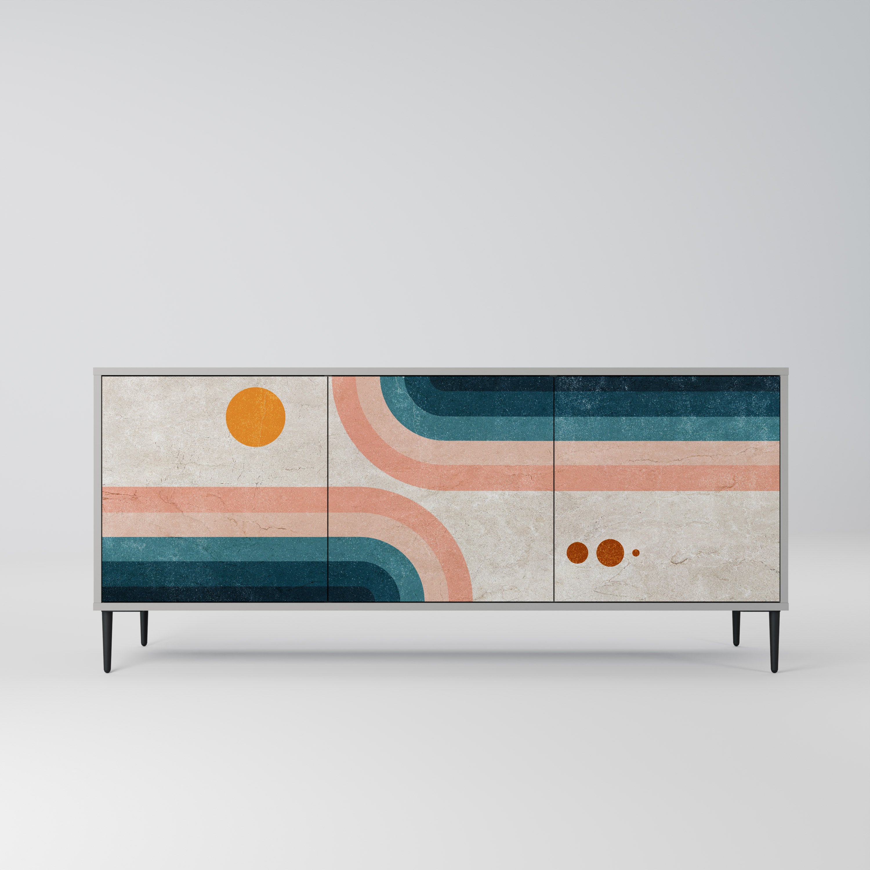 TWO HALVES 3-Door Sideboard in Grey Finish