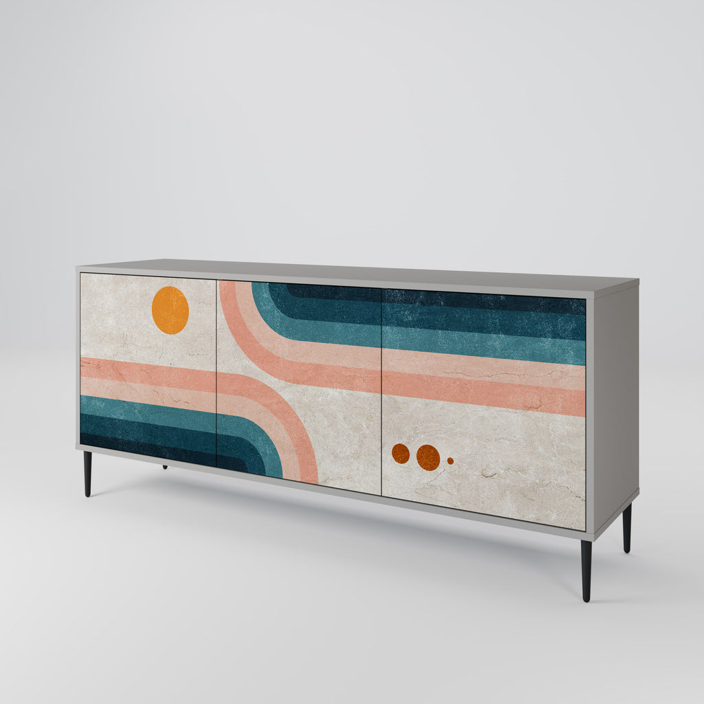 TWO HALVES 3-Door Sideboard in Grey Finish