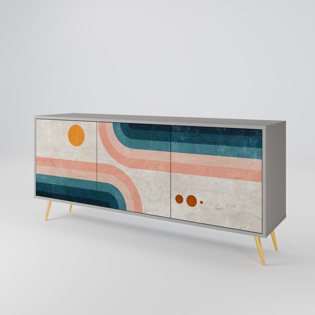 TWO HALVES 3-Door Sideboard in Grey Finish