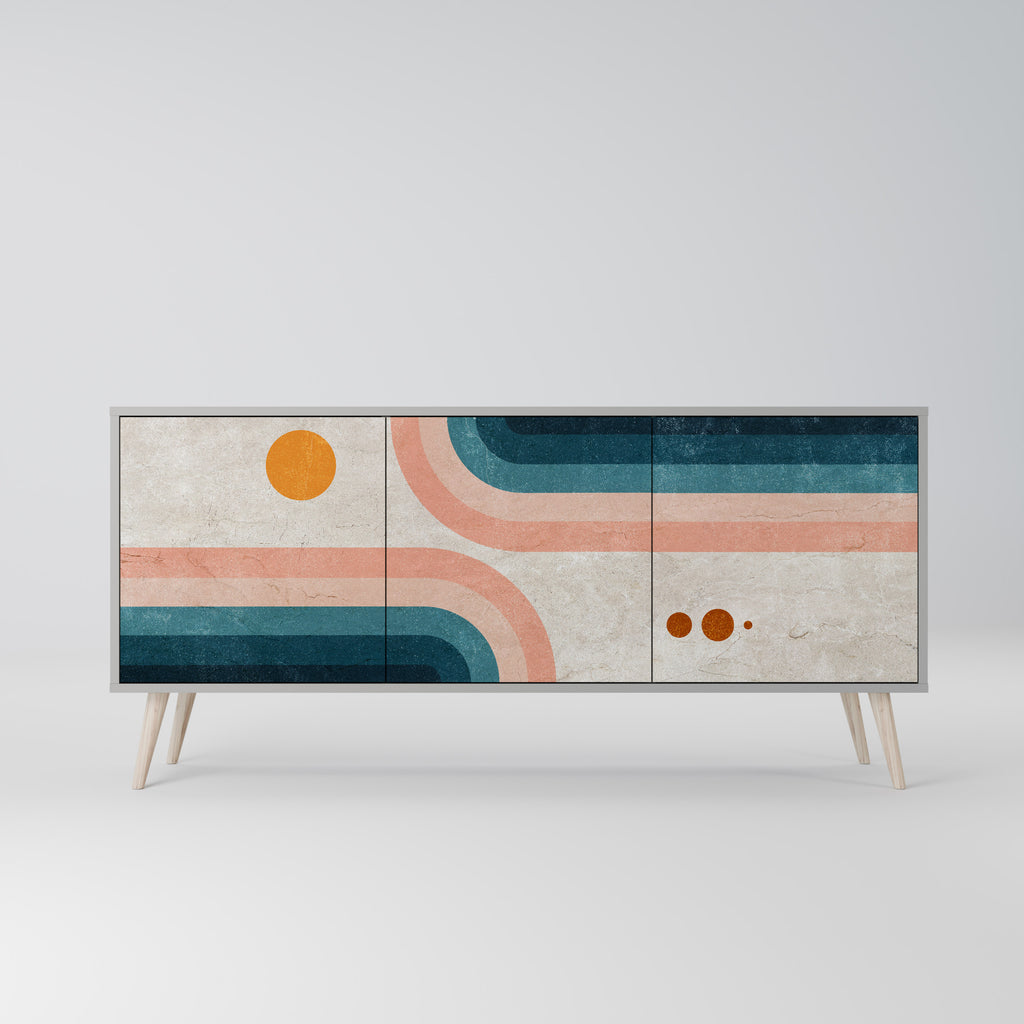 TWO HALVES 3-Door Sideboard in Grey Finish