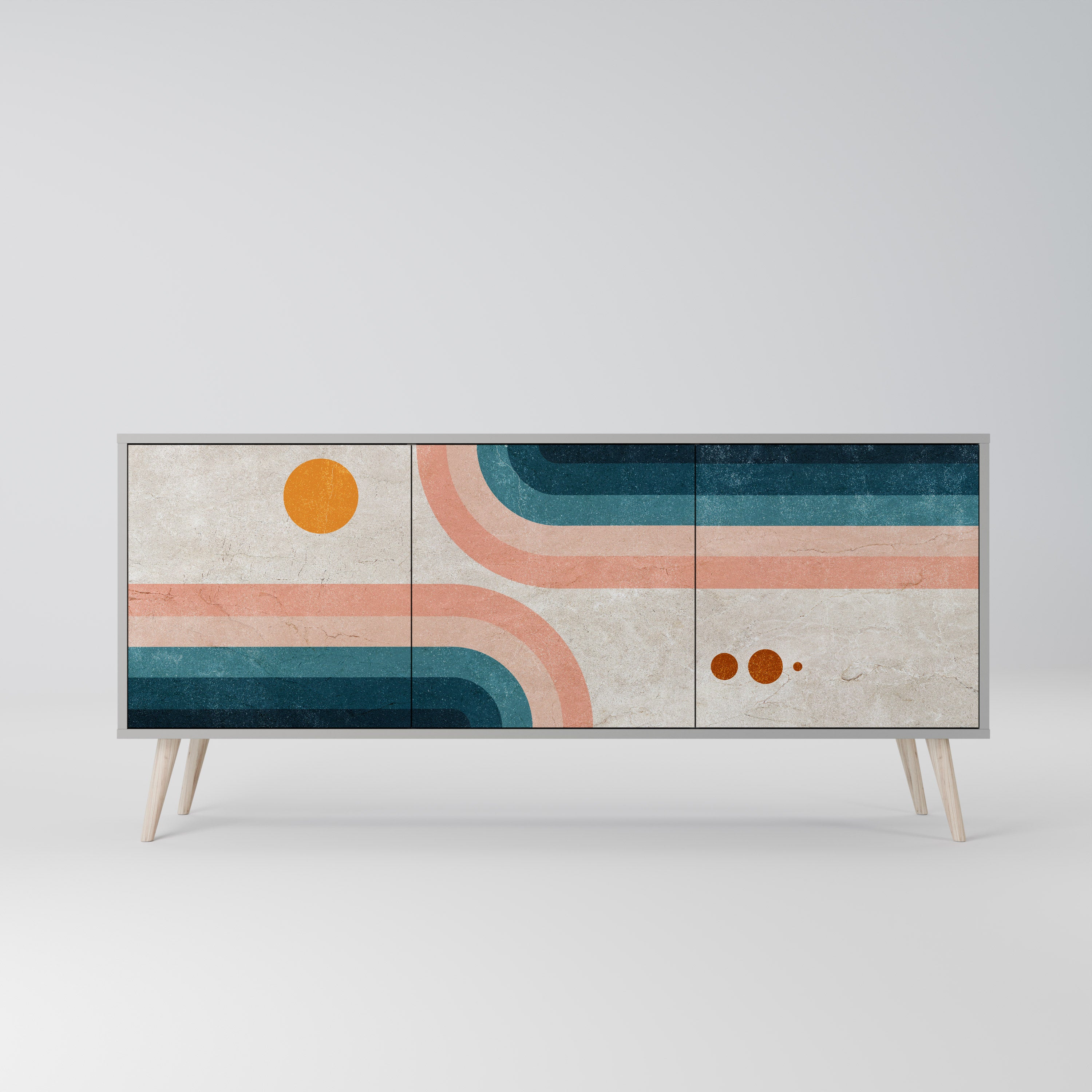 TWO HALVES 3-Door Sideboard in Grey Finish