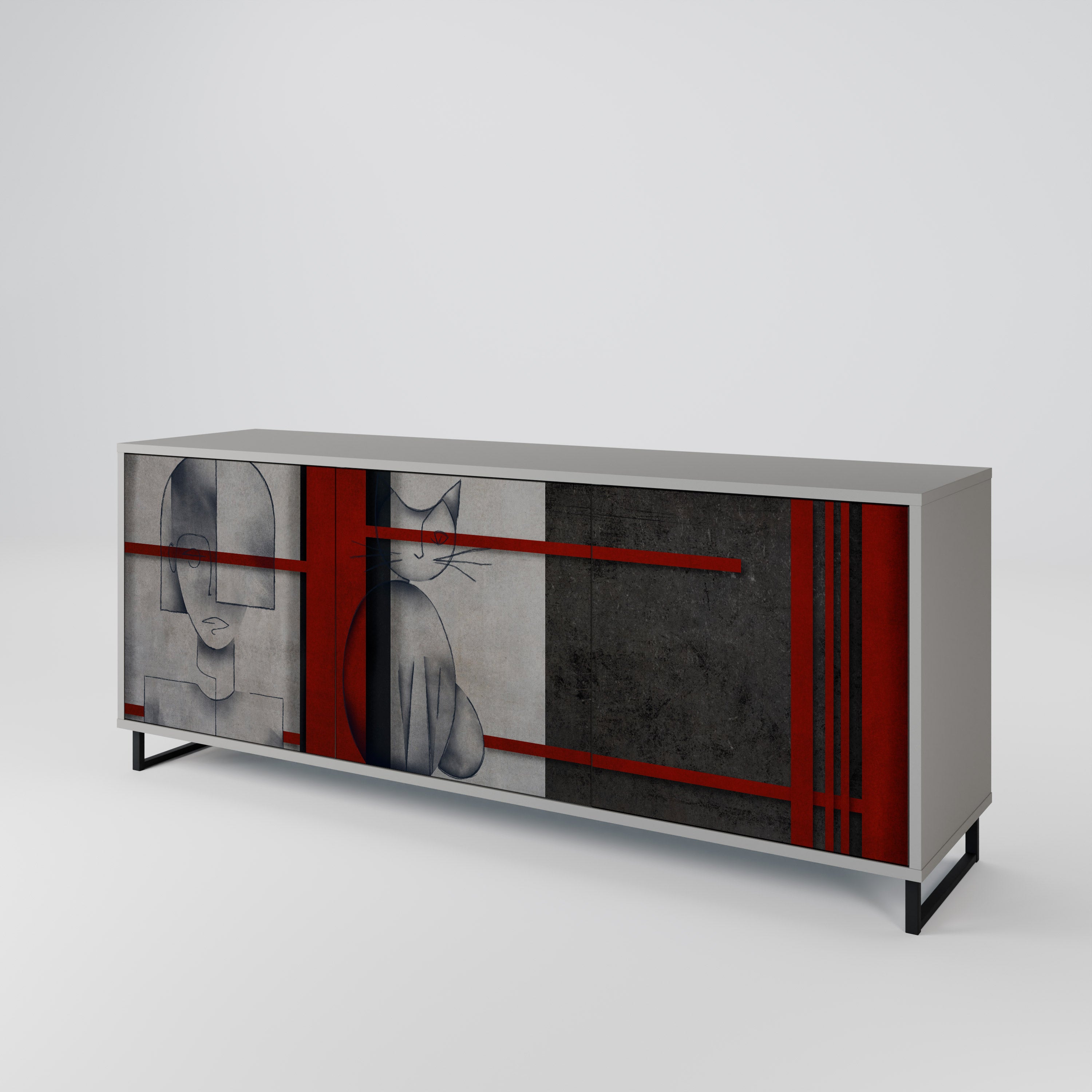 GRAY FIGURES 3-Door Sideboard in Grey Finish