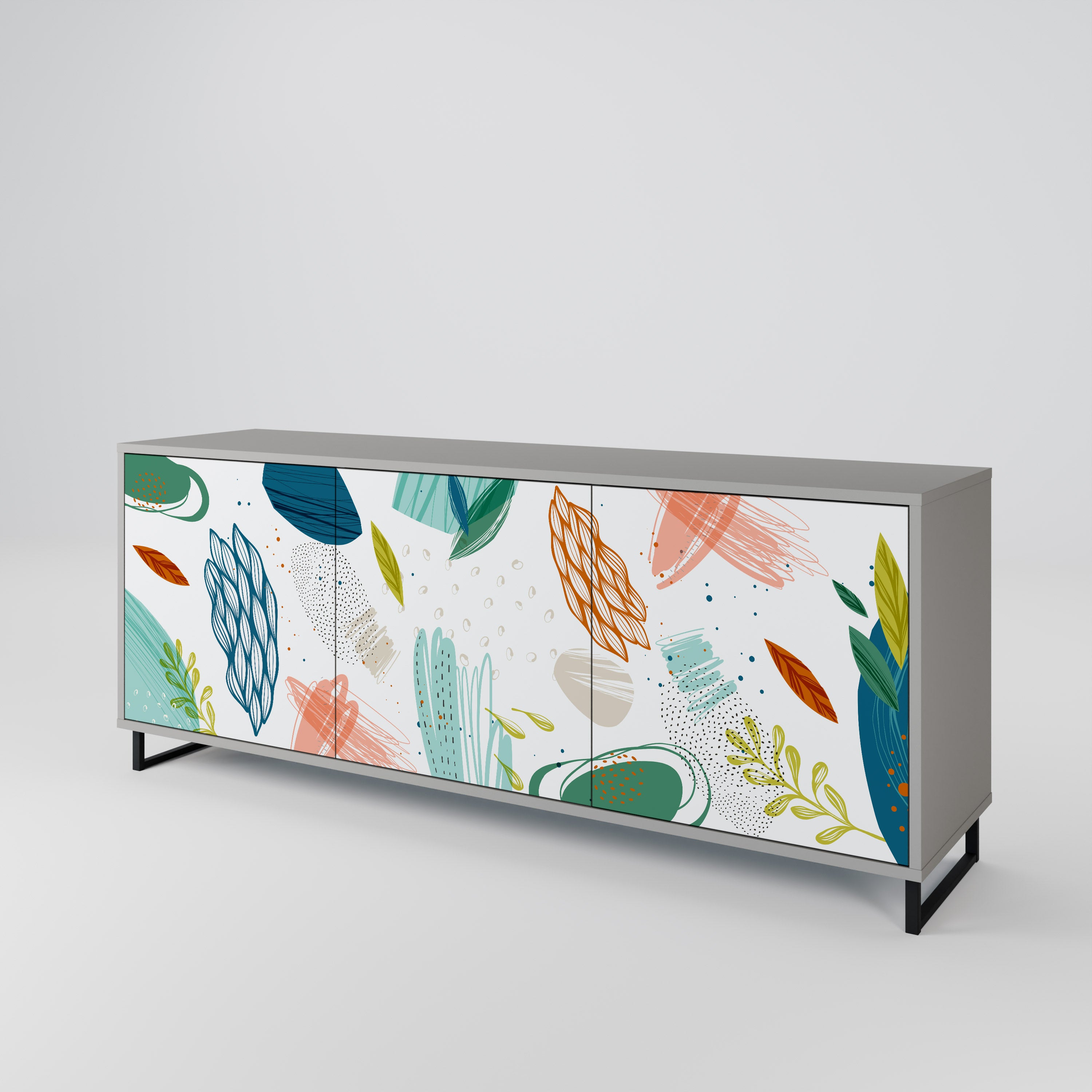BOTANICAL HURRICANE 3-Door Sideboard in Grey Finish