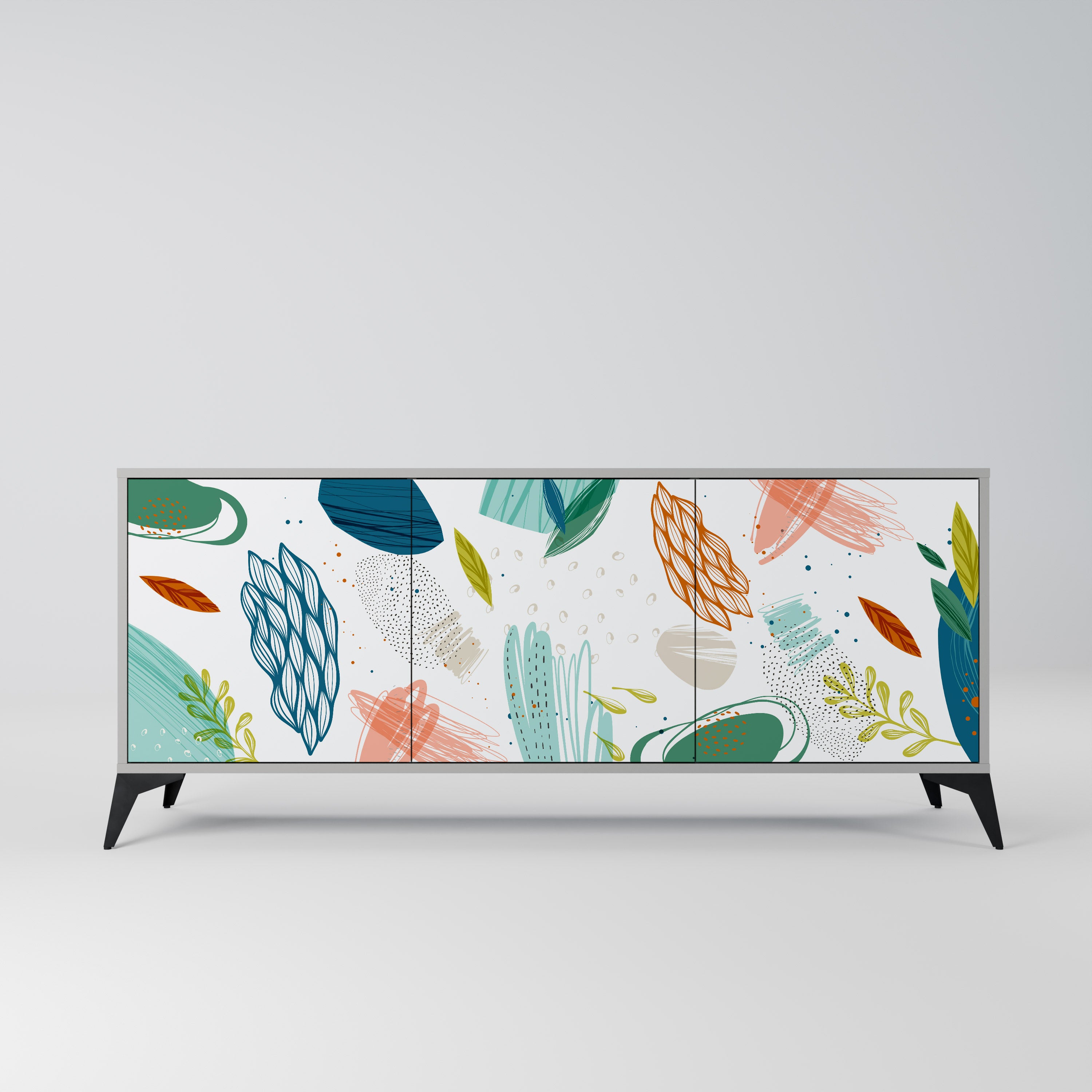 BOTANICAL HURRICANE 3-Door Sideboard in Grey Finish