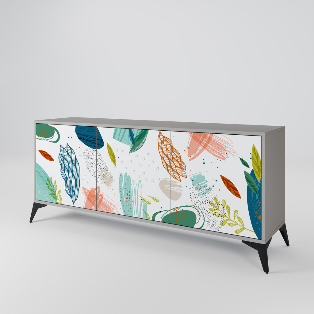 BOTANICAL HURRICANE 3-Door Sideboard in Grey Finish