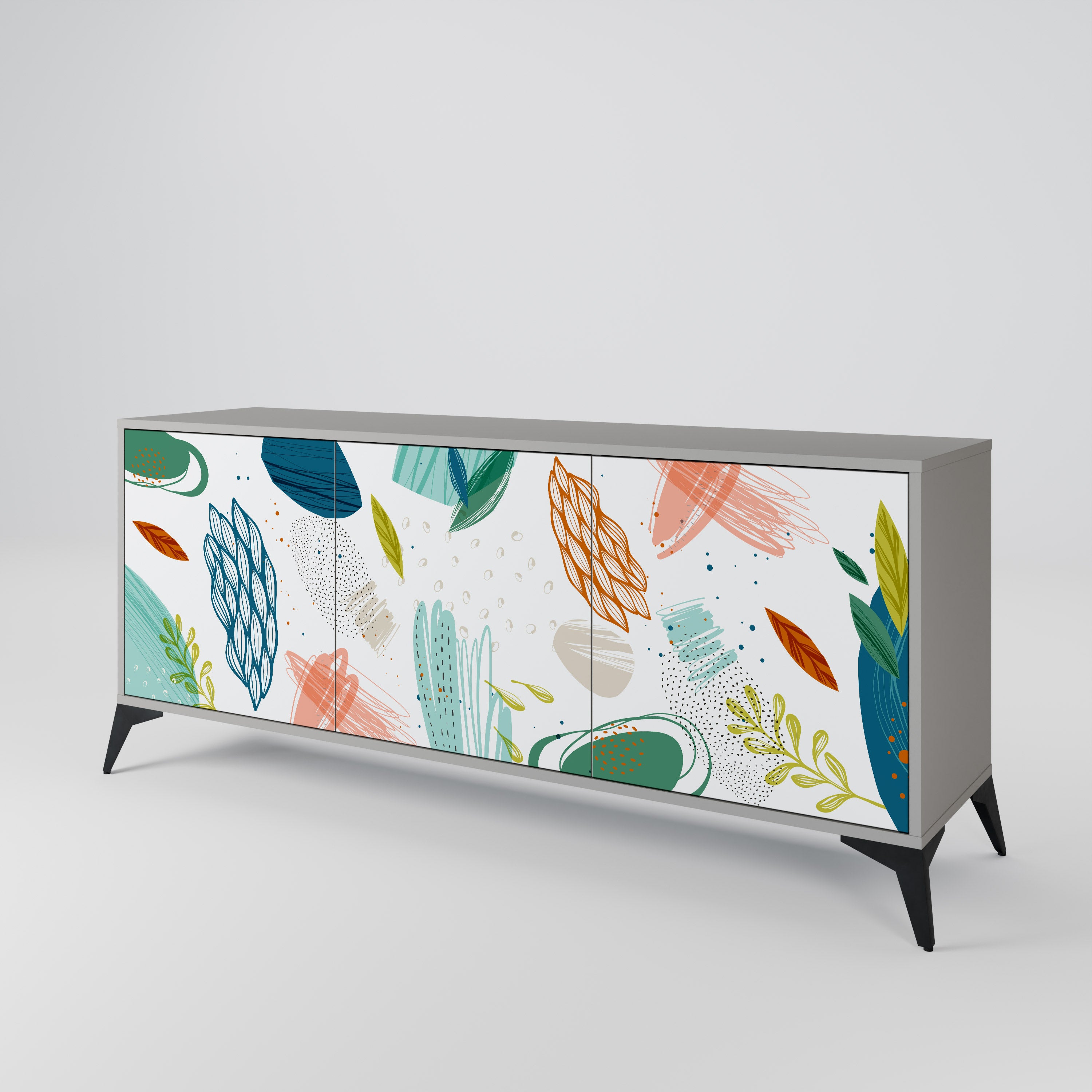 BOTANICAL HURRICANE 3-Door Sideboard in Grey Finish