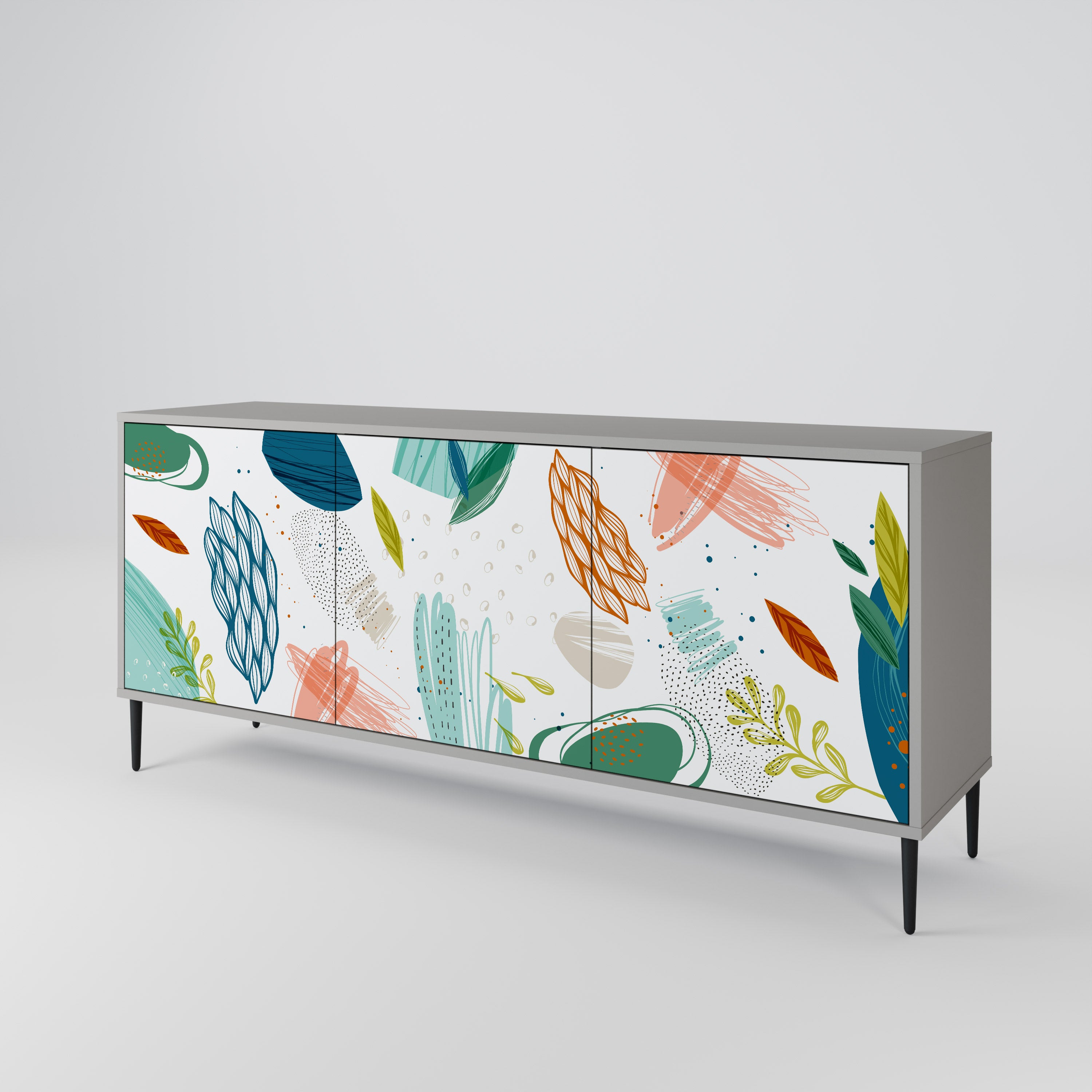 BOTANICAL HURRICANE 3-Door Sideboard in Grey Finish