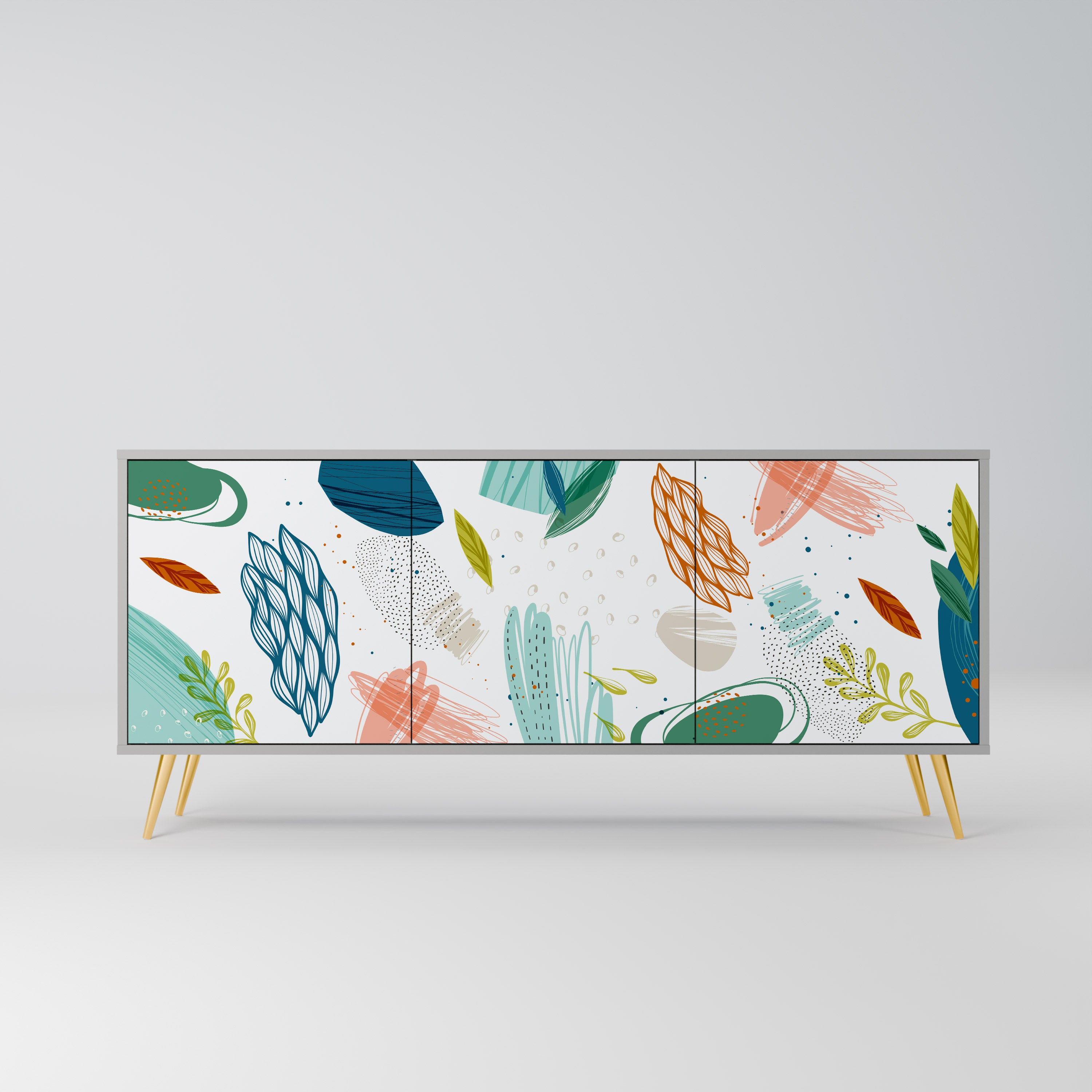 BOTANICAL HURRICANE 3-Door Sideboard in Grey Finish