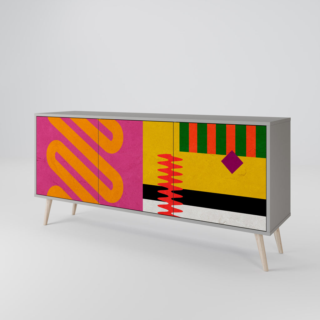 VIVID ART 3-Door Sideboard in Grey Finish