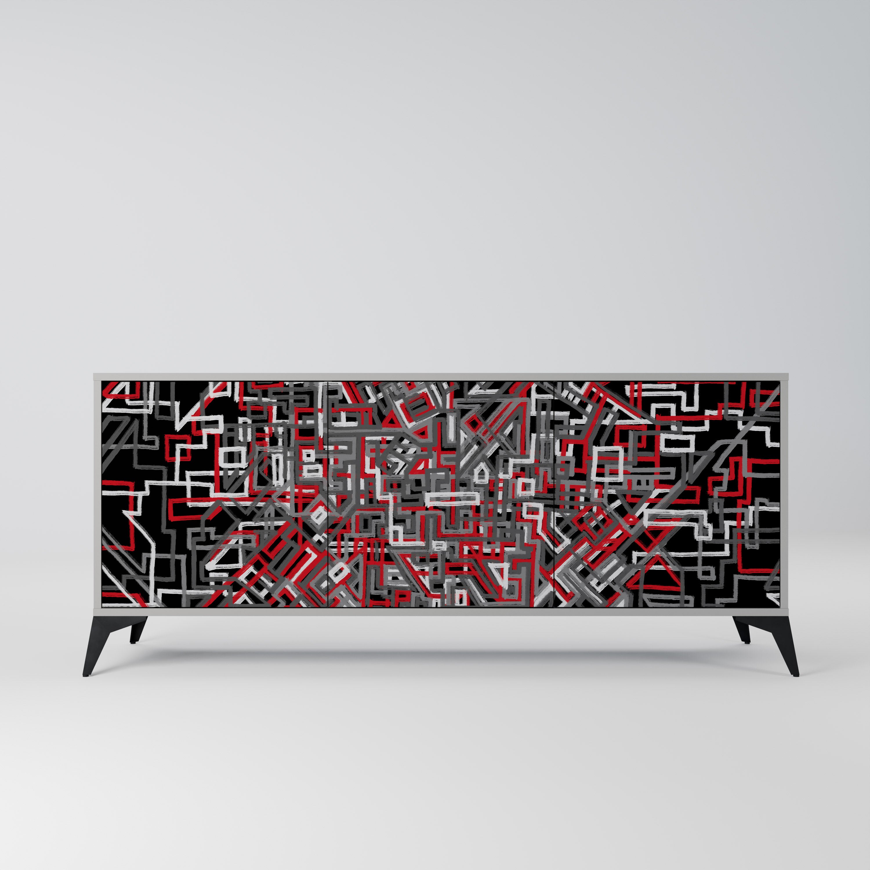 BROKEN LINES 3-Door Sideboard in Grey Finish