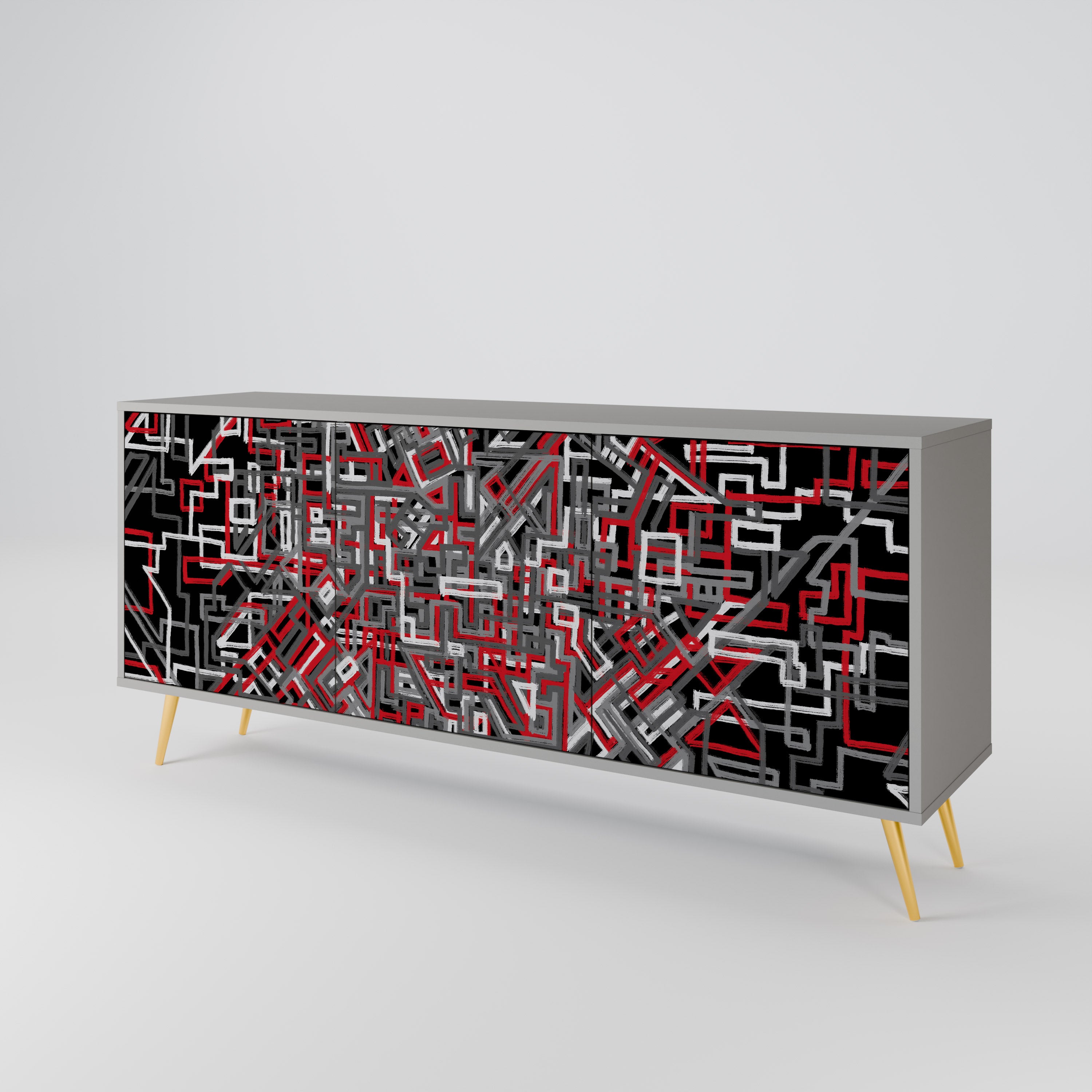 BROKEN LINES 3-Door Sideboard in Grey Finish