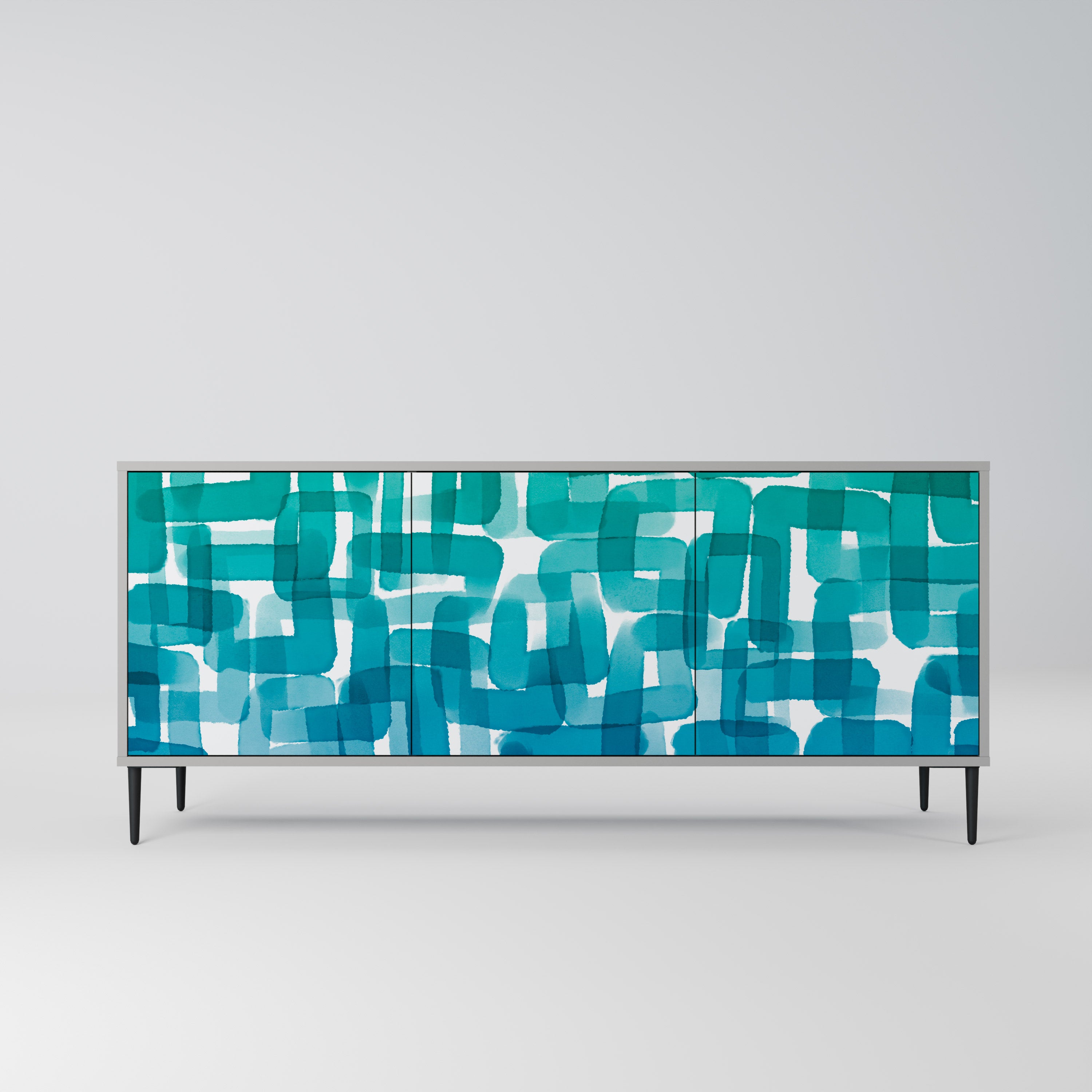 TURQUOISE RECTANGLES 3-Door Sideboard in Grey Finish