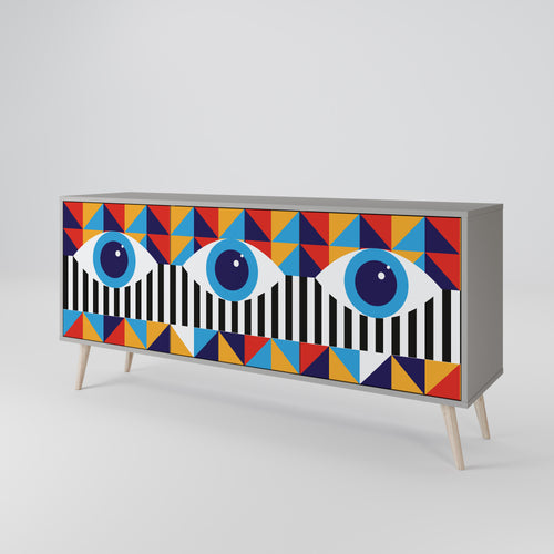 ABSTRACTION AND GEOMETRY 3-Door Sideboard in Grey Finish