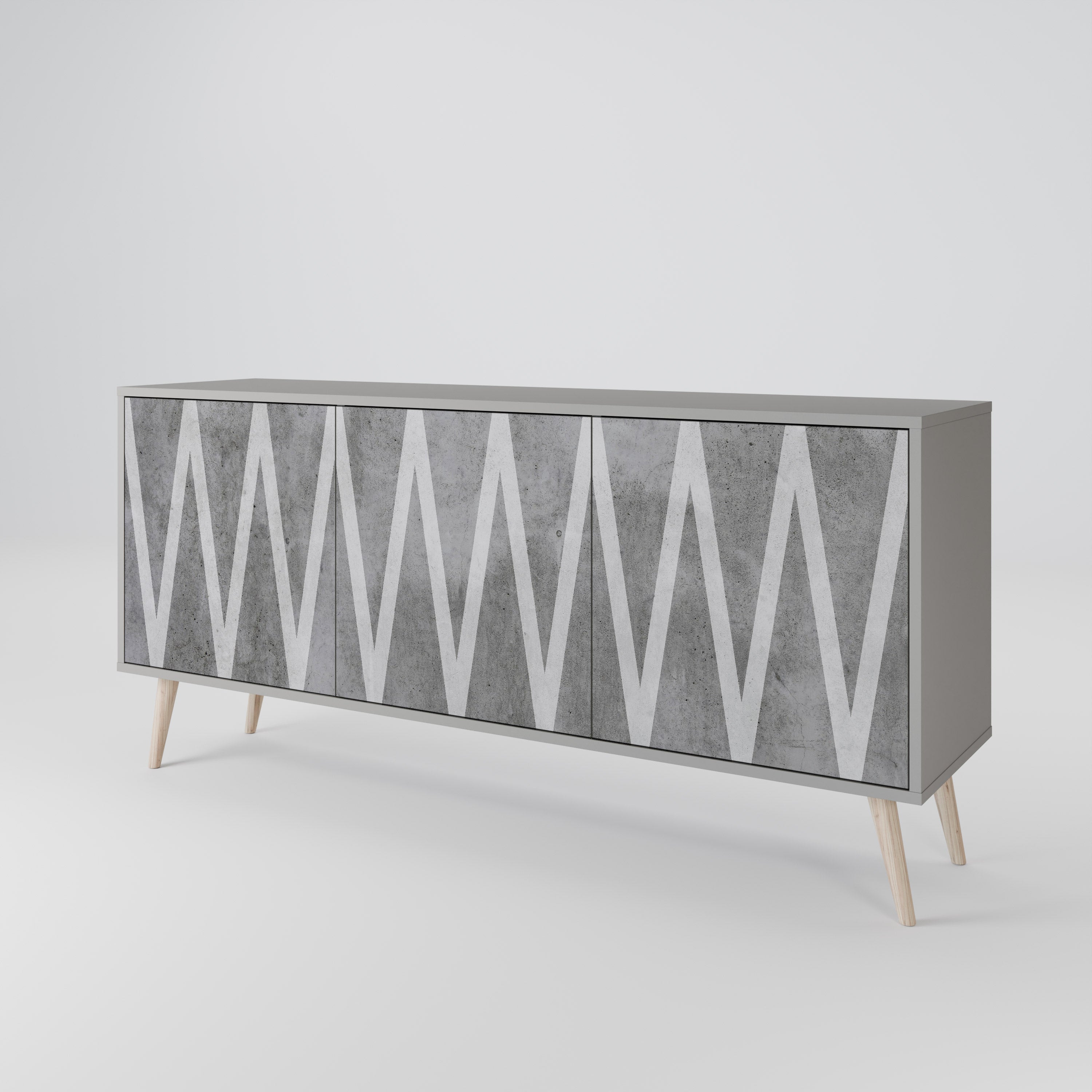 SOLID ZIG ZAG 3-Door Sideboard in Grey Finish