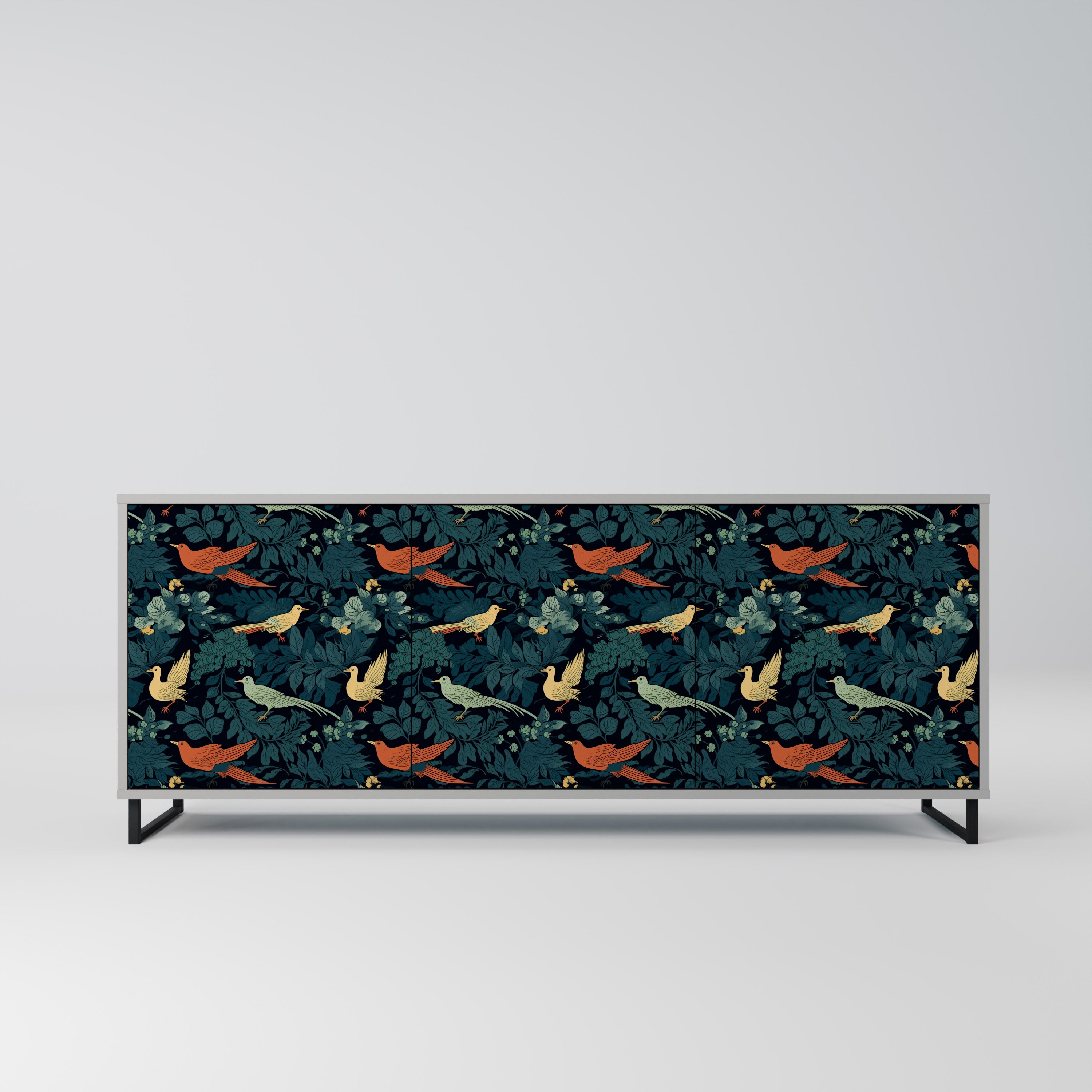 FOWL ORNAMENT 3-Door Sideboard in Grey Finish