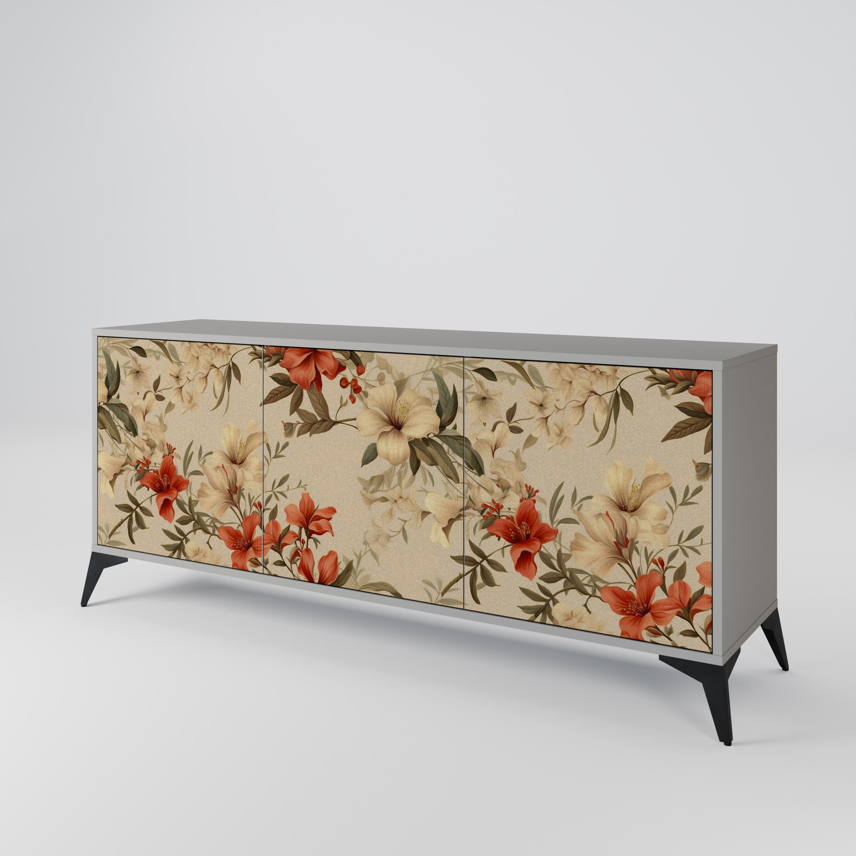 BLOOMING HARMONY 3-Door Sideboard in Grey Finish