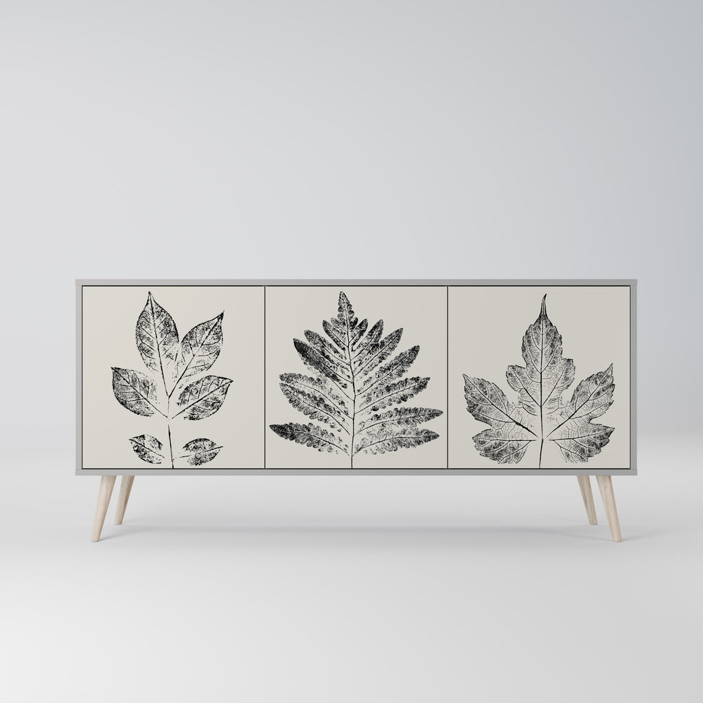 LEAFY STAMPS 3-Door Sideboard in Grey Finish