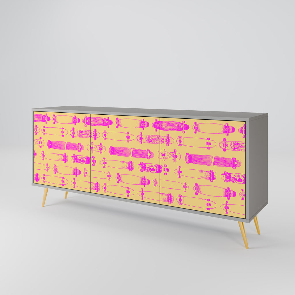 SKATEBOARD ARTISTRY 3-Door Sideboard in Grey Finish