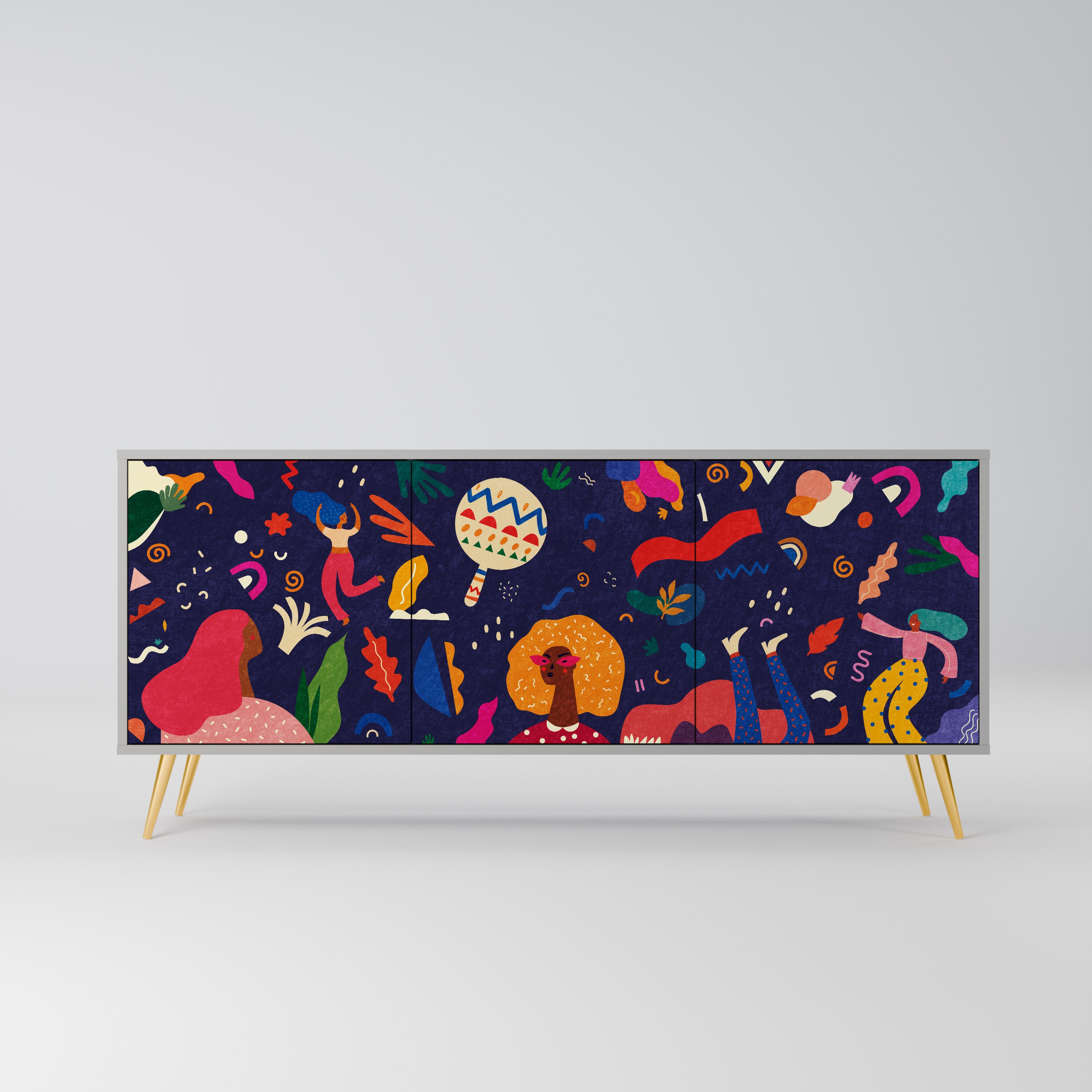 FESTIVE PLEASURES 3-Door Sideboard in Grey Finish