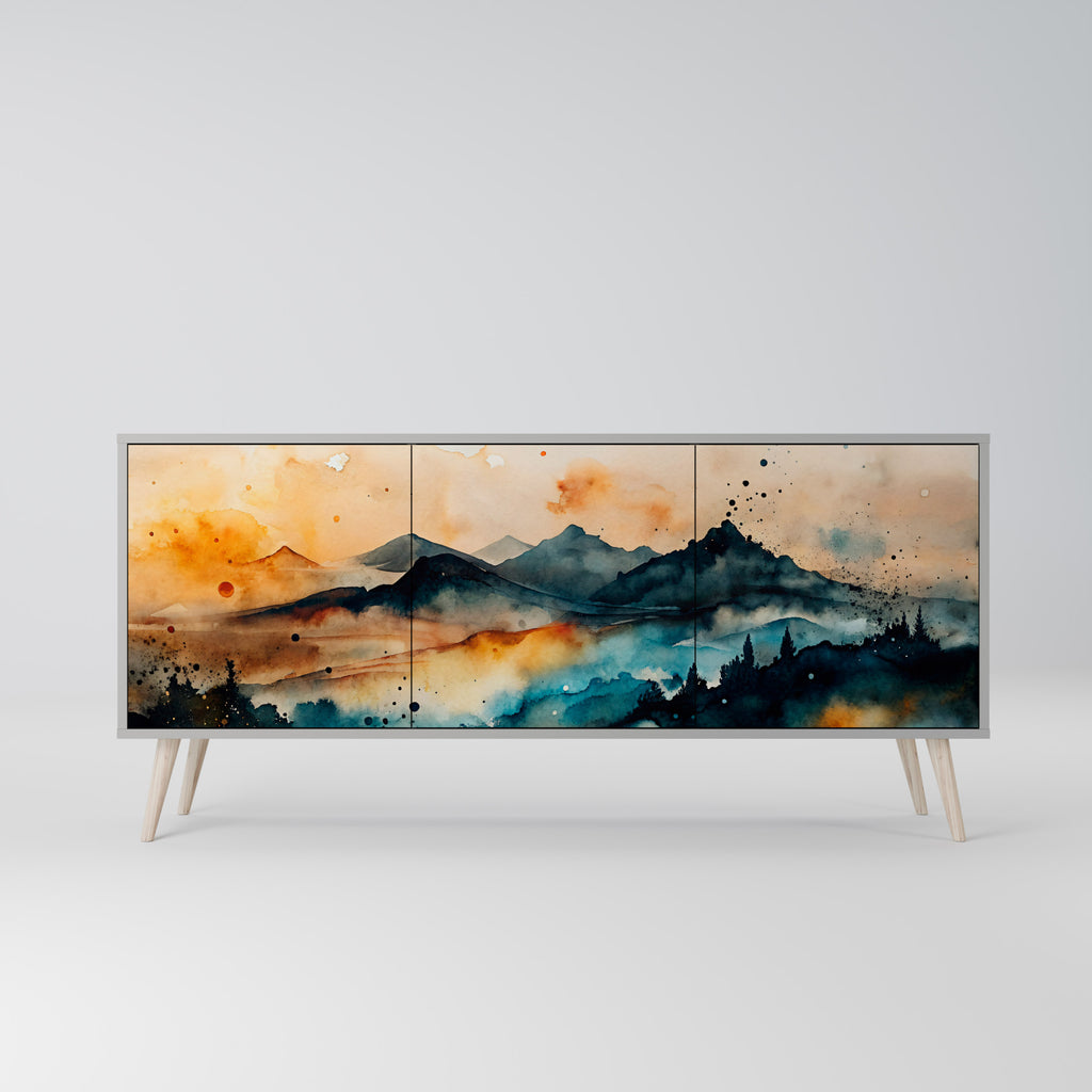 OMINOUS MOUNTAINS 3-Door Sideboard in Grey Finish