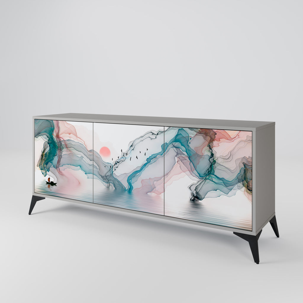 VELVET CROSSING 3-Door Sideboard in Grey Finish