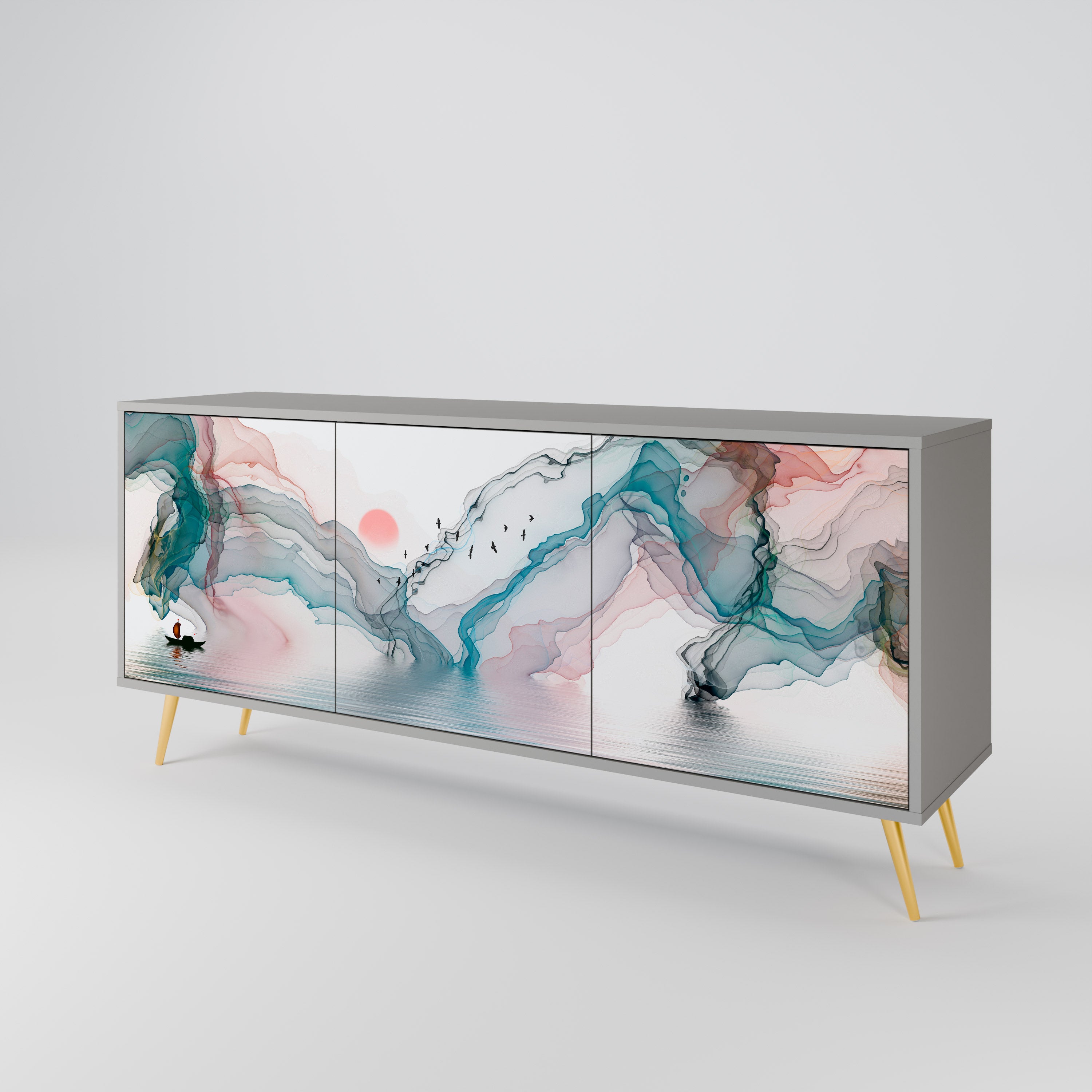 VELVET CROSSING 3-Door Sideboard in Grey Finish