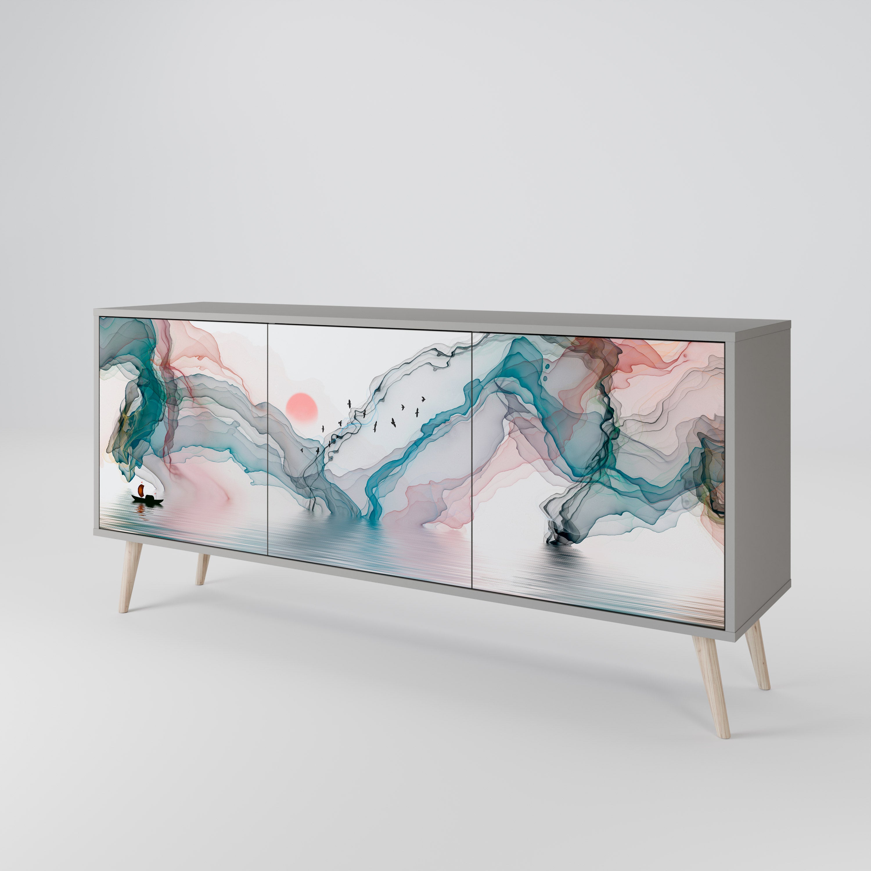 VELVET CROSSING 3-Door Sideboard in Grey Finish