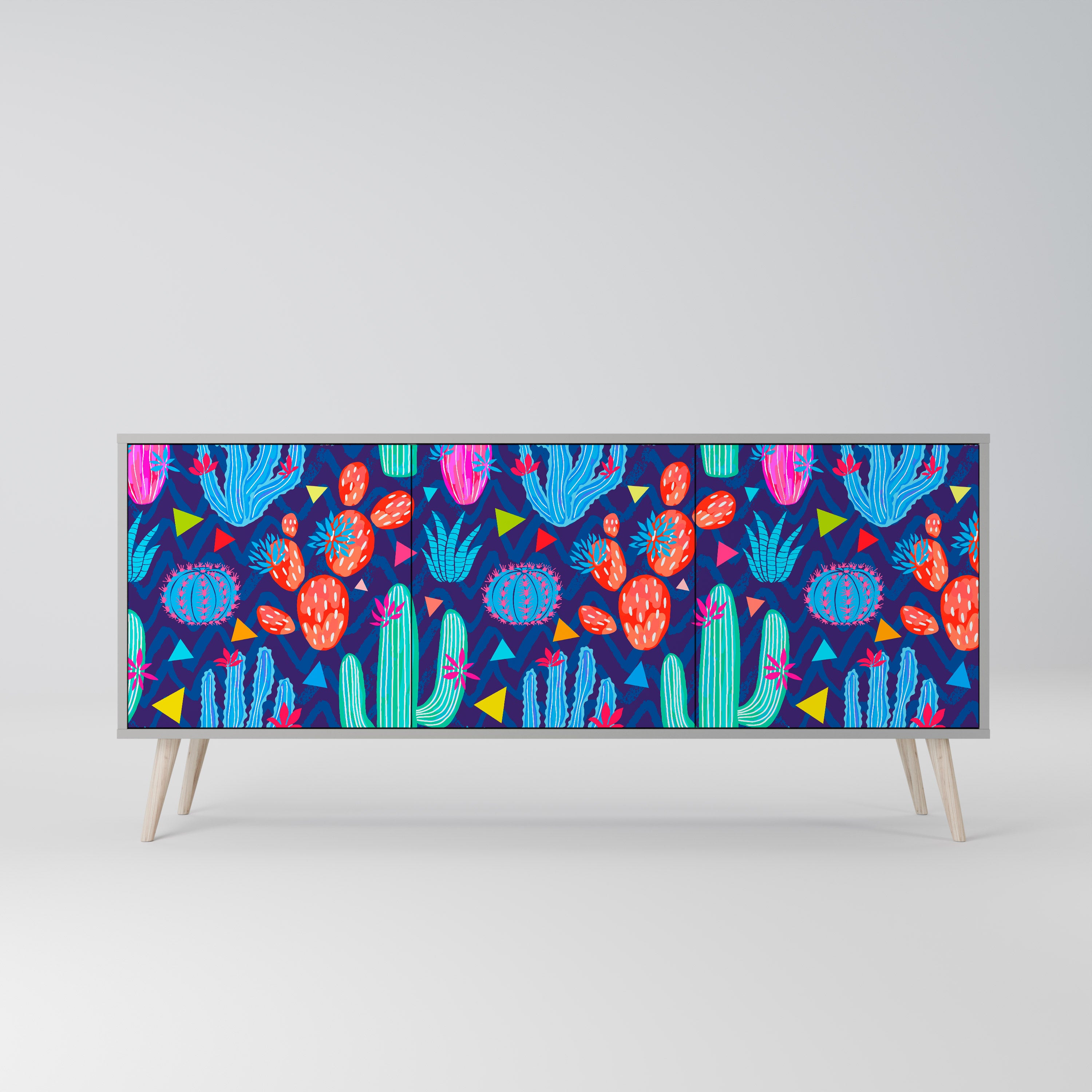CACTUS VIBES 3-Door Sideboard in Grey Finish
