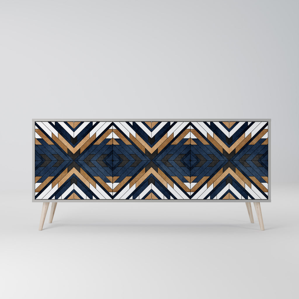 ARTFUL GEOMETRY 3-Door Sideboard in Grey Finish