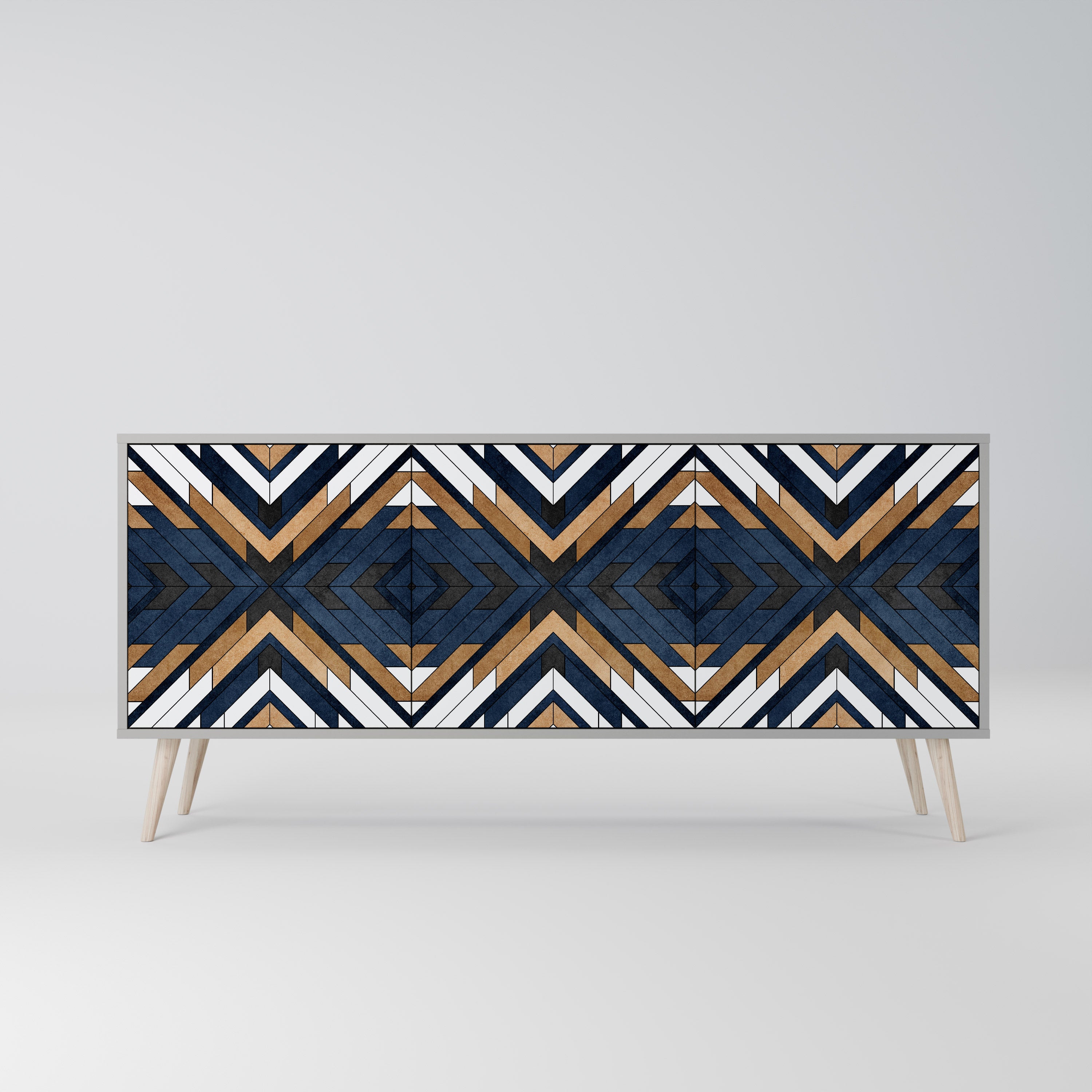ARTFUL GEOMETRY 3-Door Sideboard in Grey Finish