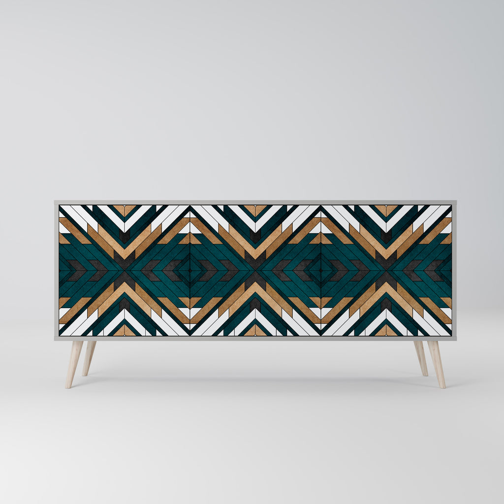 ARTISTIC GEOMETRY 3-Door Sideboard in Grey Finish