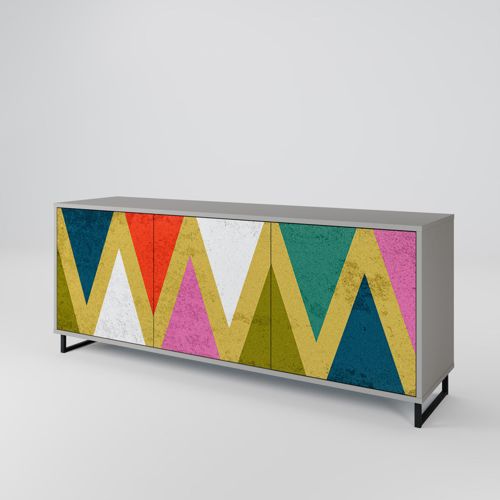Aparador de 3 puertas COLORFUL TRIANGLES en acabado gris