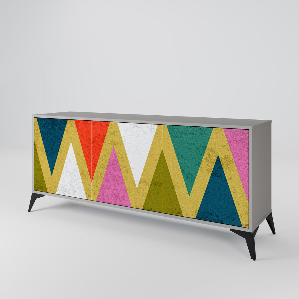 Aparador de 3 puertas COLORFUL TRIANGLES en acabado gris