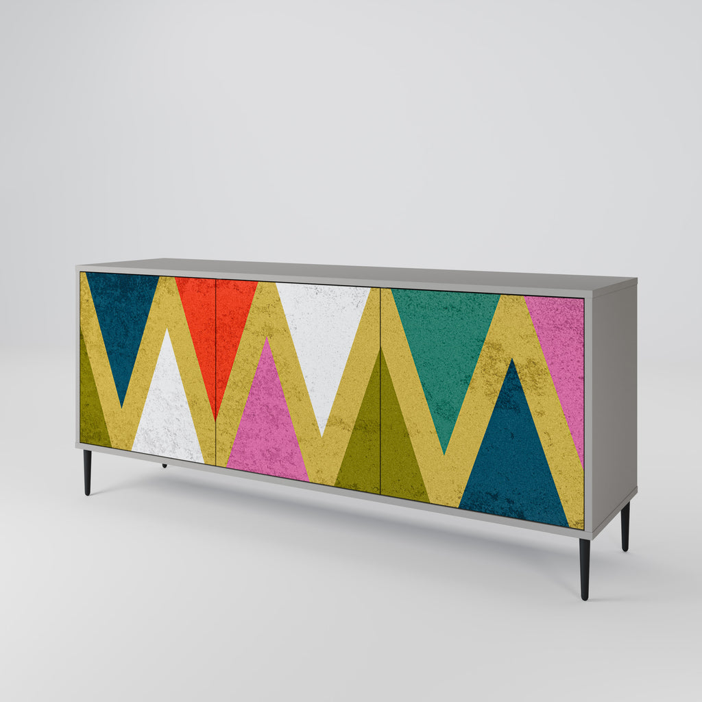 Aparador de 3 puertas COLORFUL TRIANGLES en acabado gris