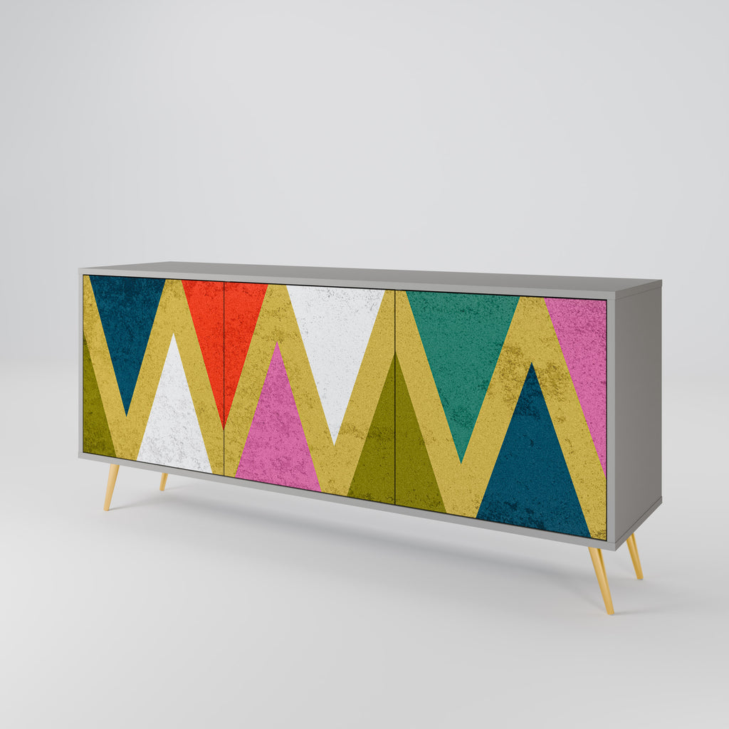 Aparador de 3 puertas COLORFUL TRIANGLES en acabado gris