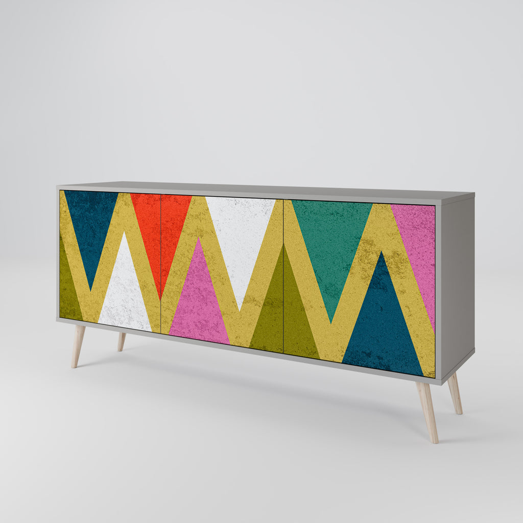 Aparador de 3 puertas COLORFUL TRIANGLES en acabado gris