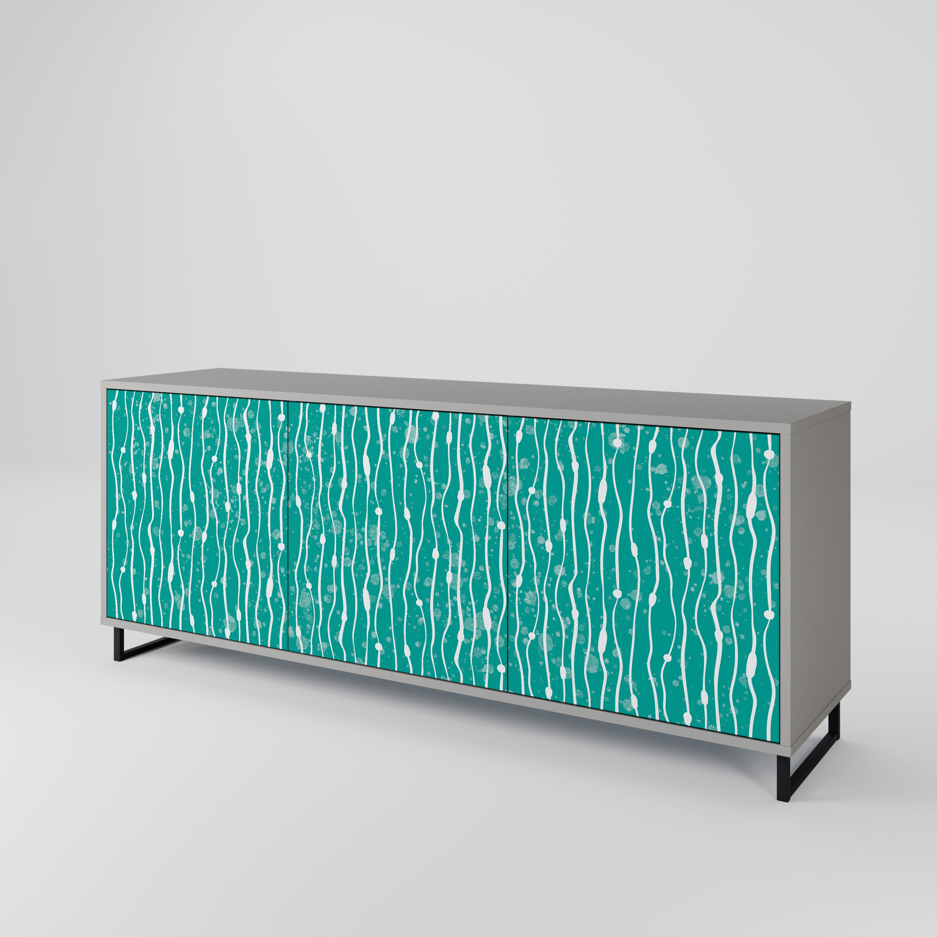 TURQUOISE RAIN 3-Door Sideboard in Grey Finish