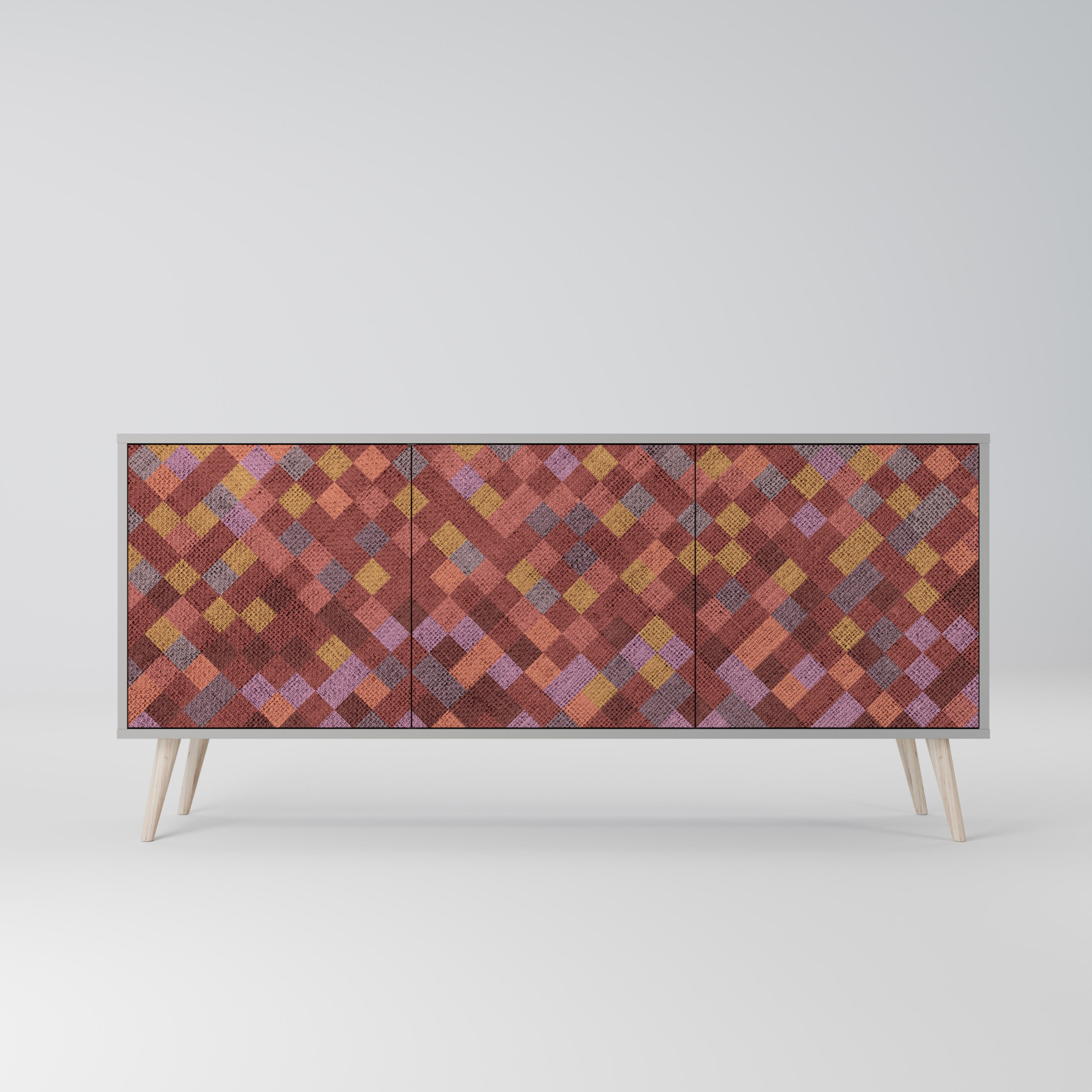 PAINTED SQUARES 3-Door Sideboard in Grey Finish