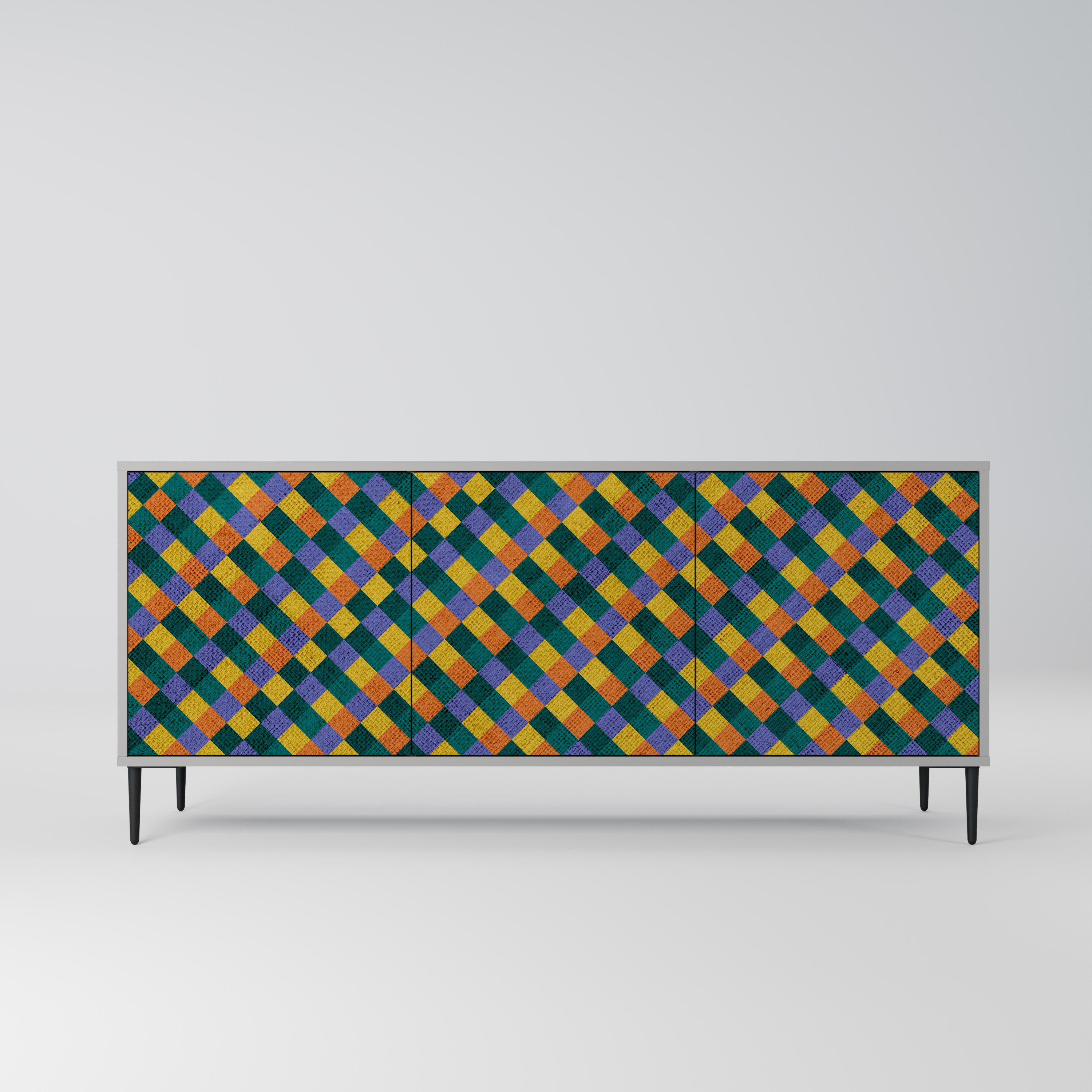 PAINTED SQUARES MIX 3-Door Sideboard in Grey Finish
