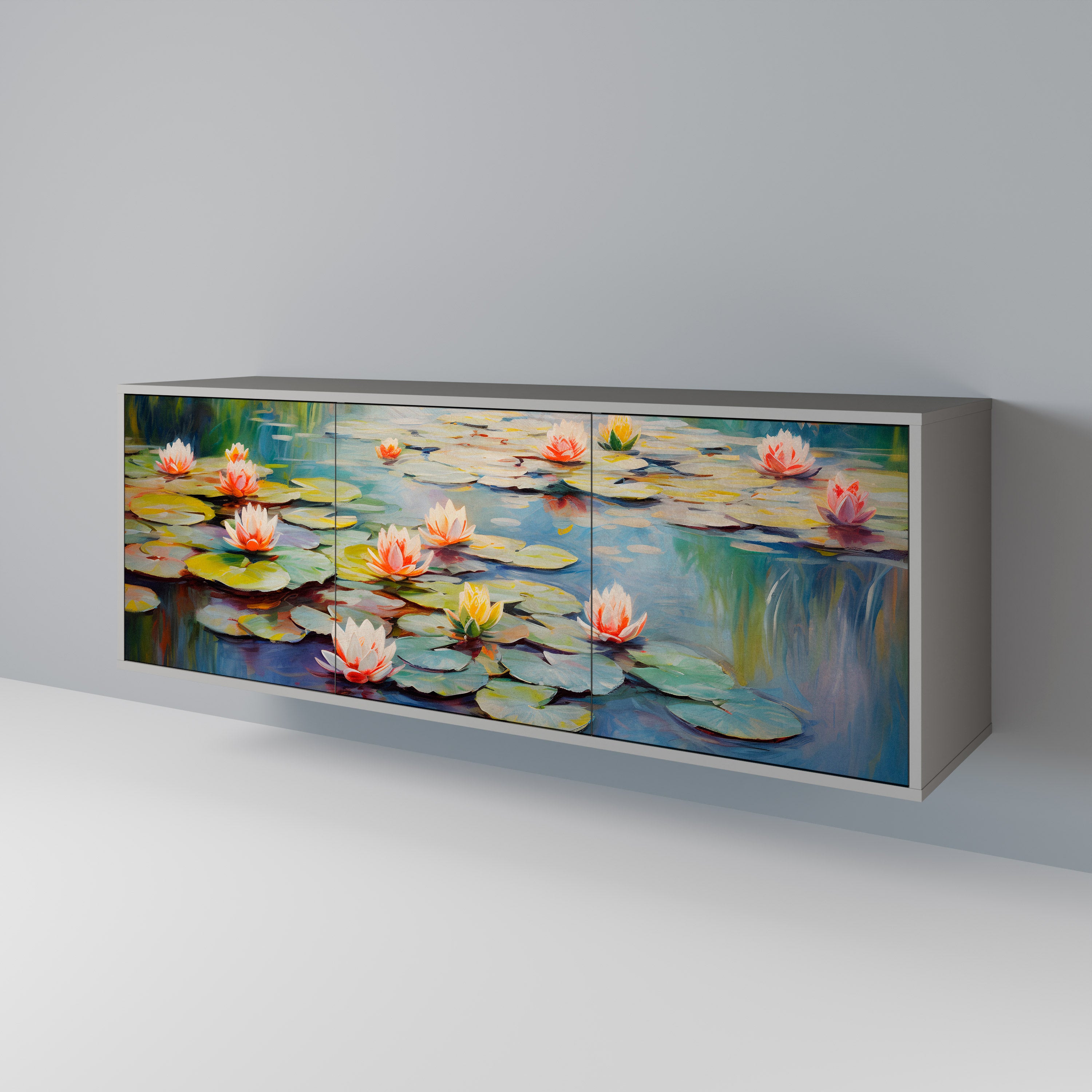 BLOOMING WATERS 3-Door Sideboard in Grey Finish