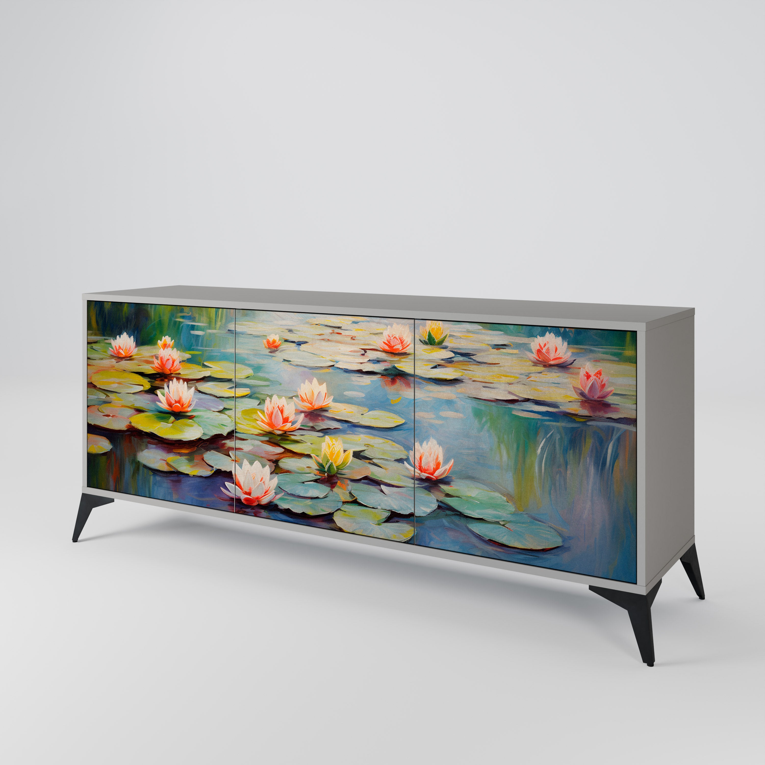 BLOOMING WATERS 3-Door Sideboard in Grey Finish