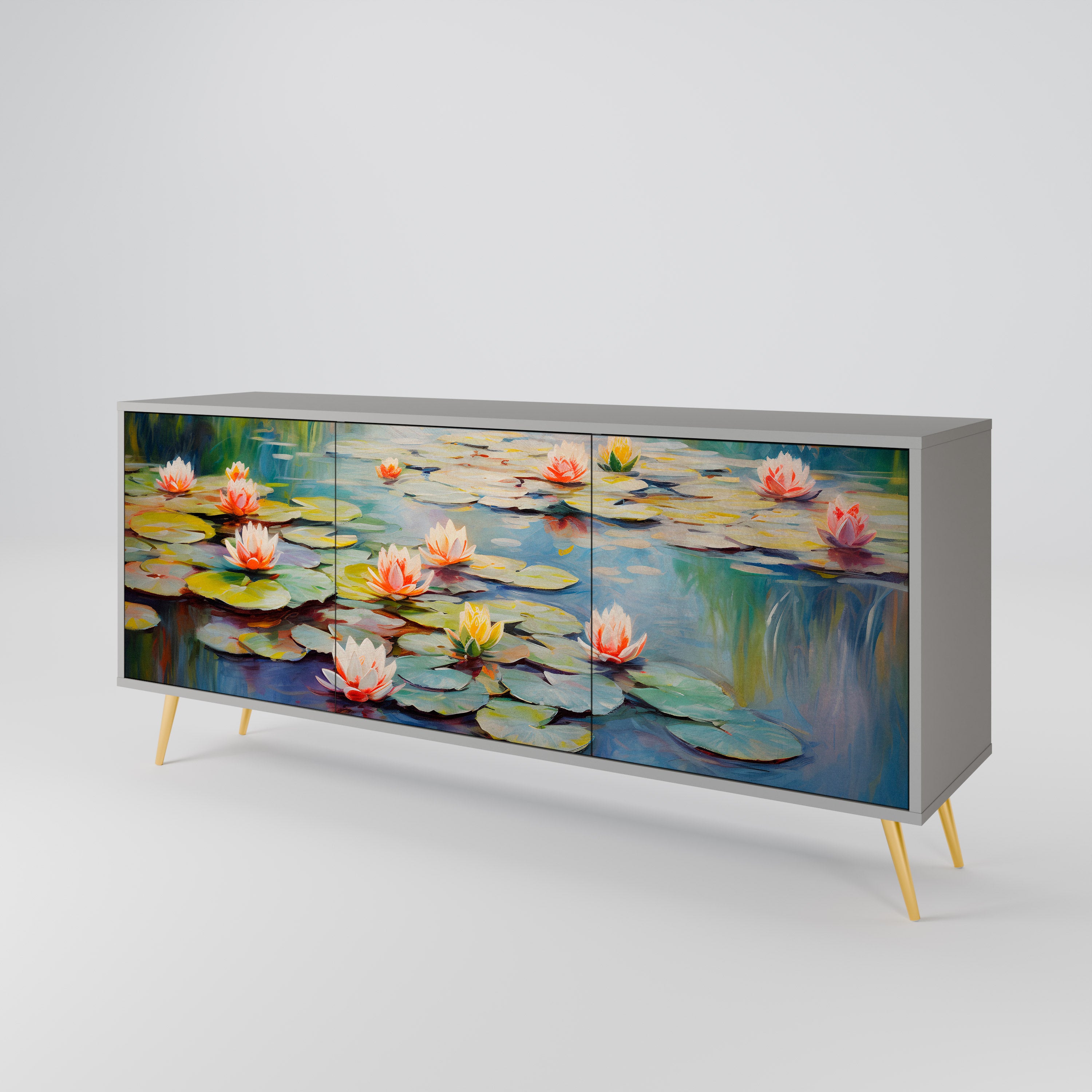 BLOOMING WATERS 3-Door Sideboard in Grey Finish