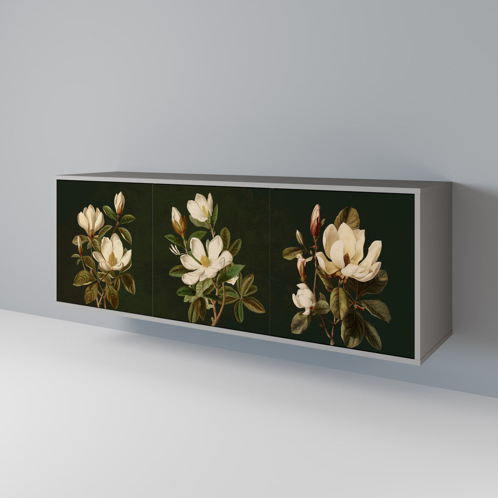 Aparador FLORAL NOIR de 3 puertas en acabado gris