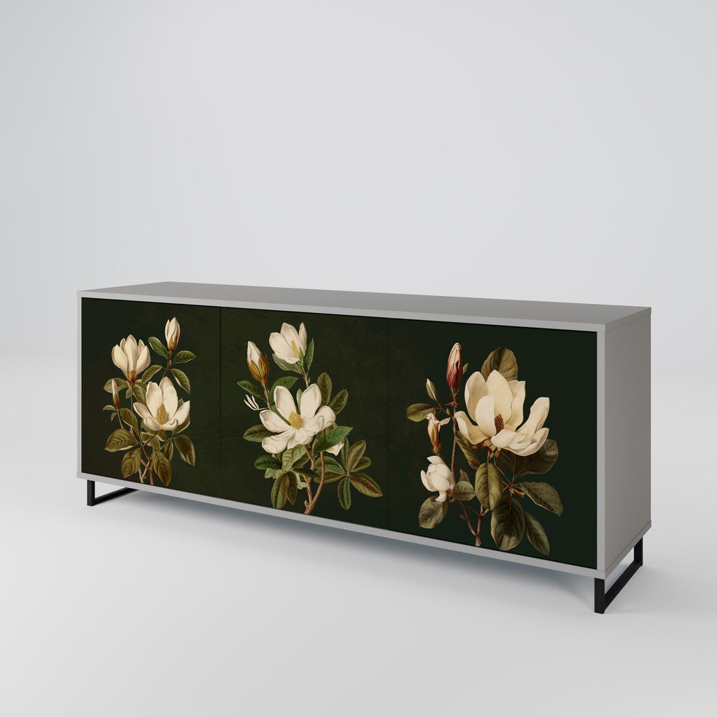 Aparador FLORAL NOIR de 3 puertas en acabado gris