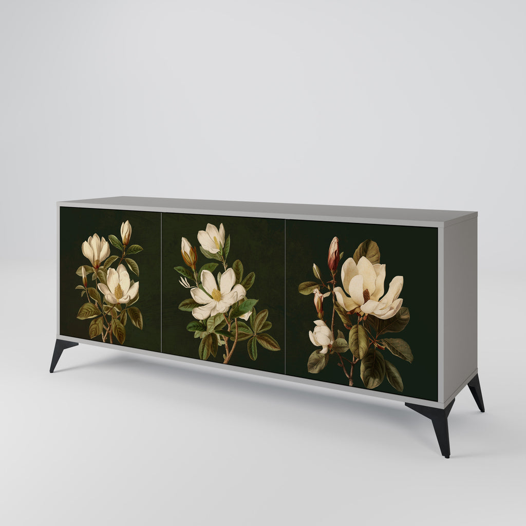 Aparador FLORAL NOIR de 3 puertas en acabado gris
