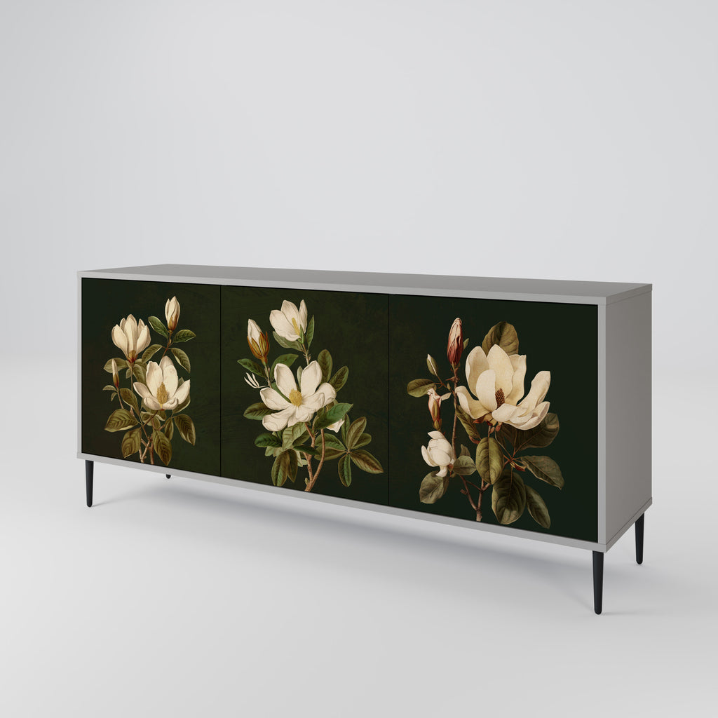 Aparador FLORAL NOIR de 3 puertas en acabado gris