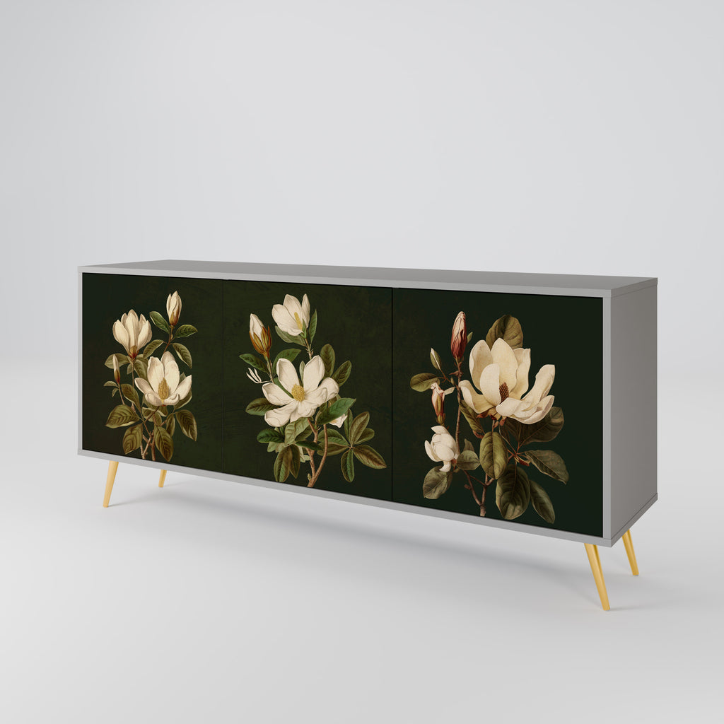 Aparador FLORAL NOIR de 3 puertas en acabado gris