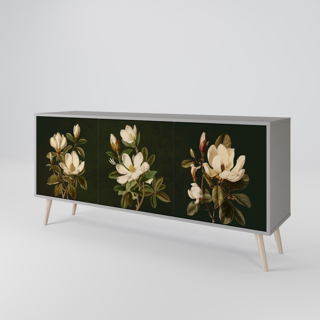 Aparador FLORAL NOIR de 3 puertas en acabado gris