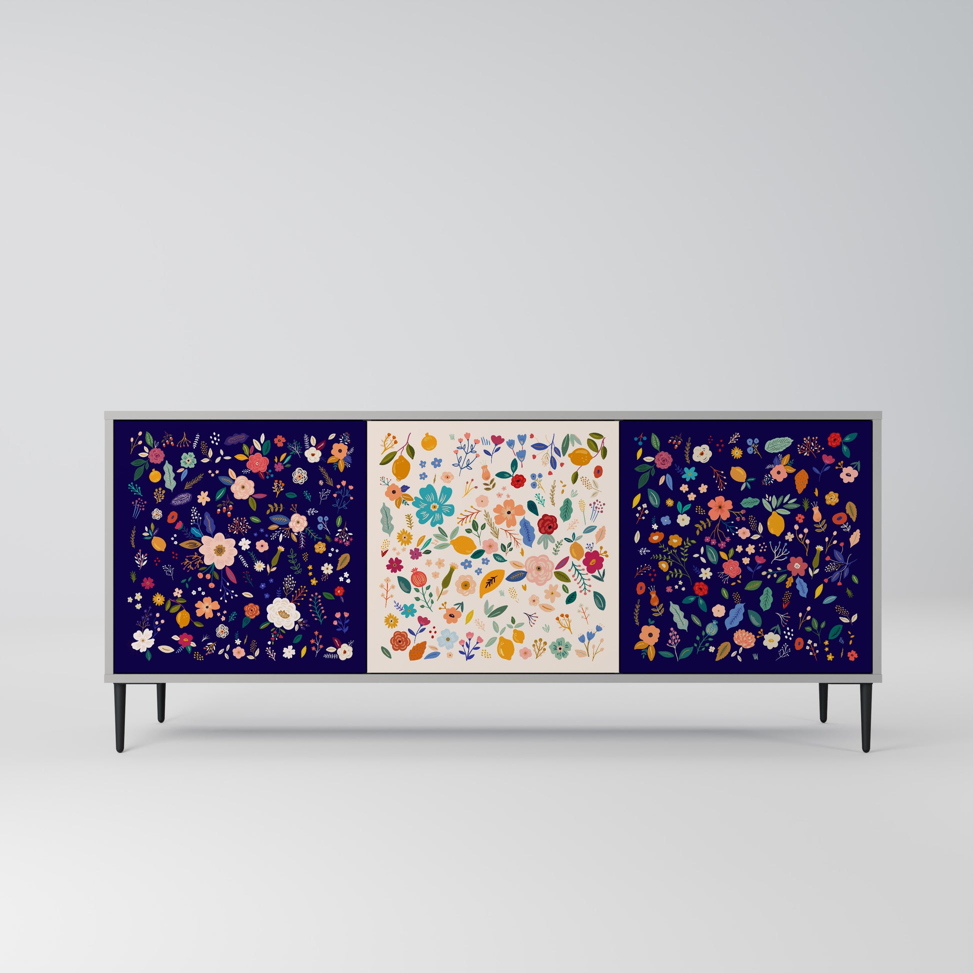 Aparador de 3 puertas FLORAL COMBINATION en acabado gris